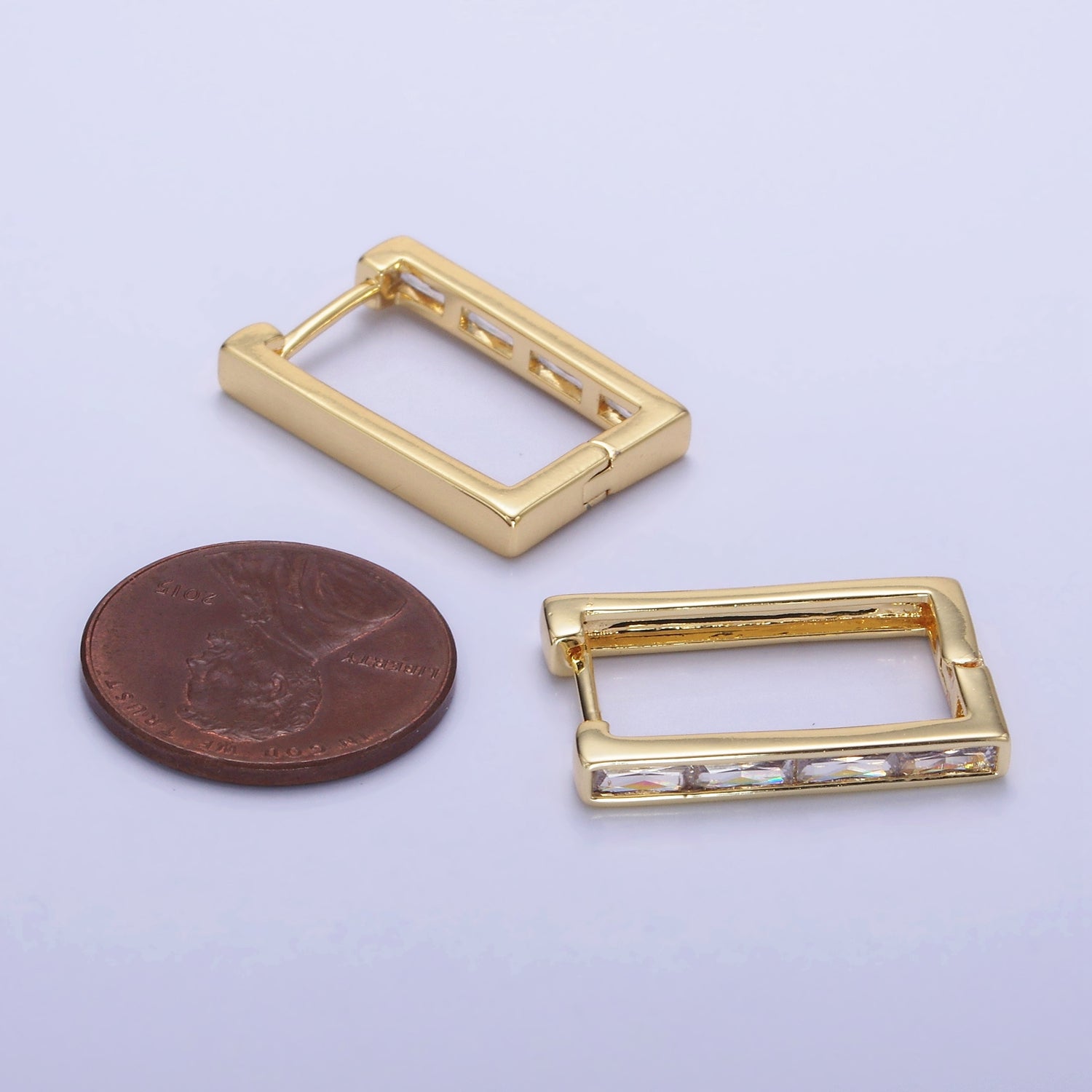 14K Gold plated Baguette Lined Square Hoop Earrings | AE521 - DLUXCA
