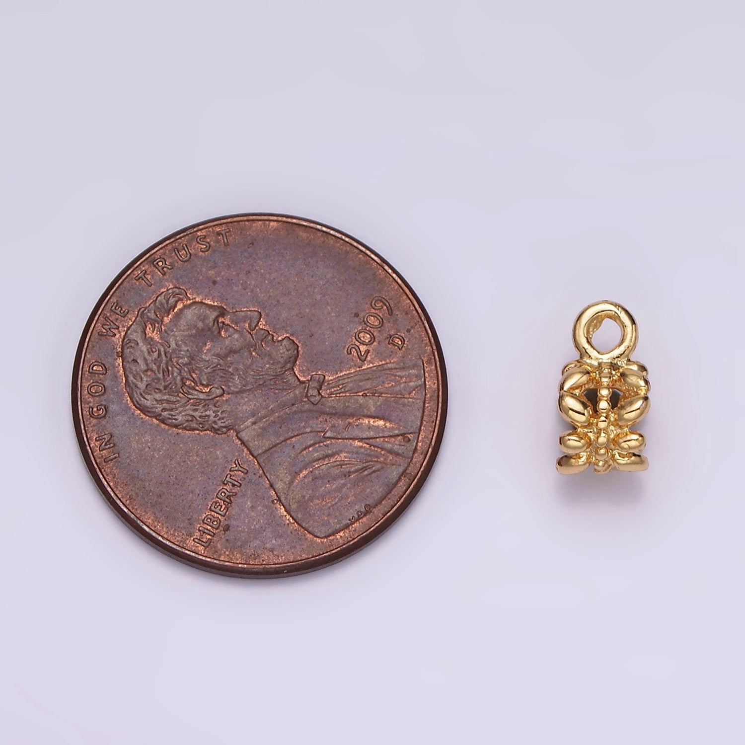 14K Gold plated Puffed Leaf Beaded Open Round Bail Jewelry Finding Supply | Z649 - DLUXCA