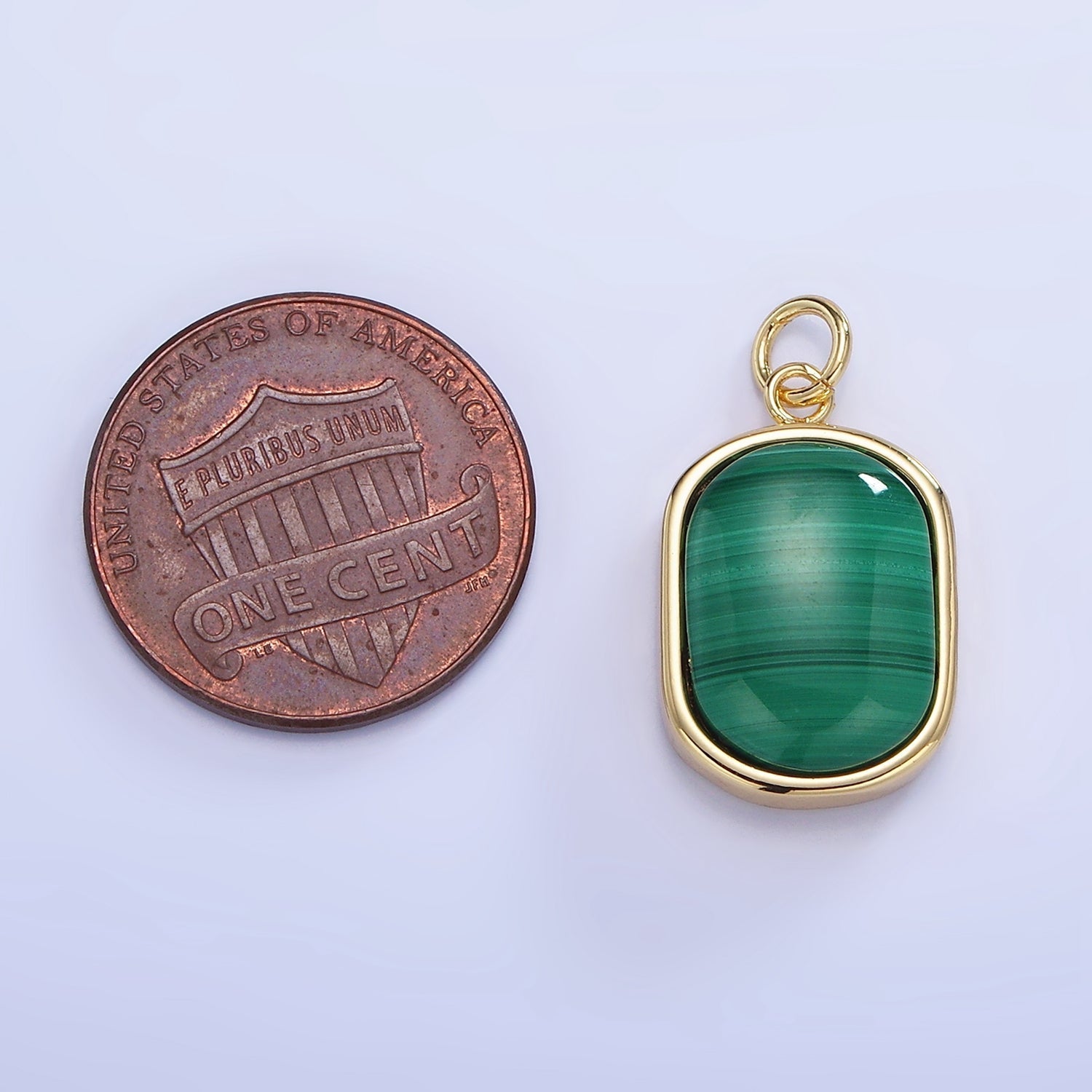 14K Gold plated Malachite Gemstone Bezel Charm | W665
