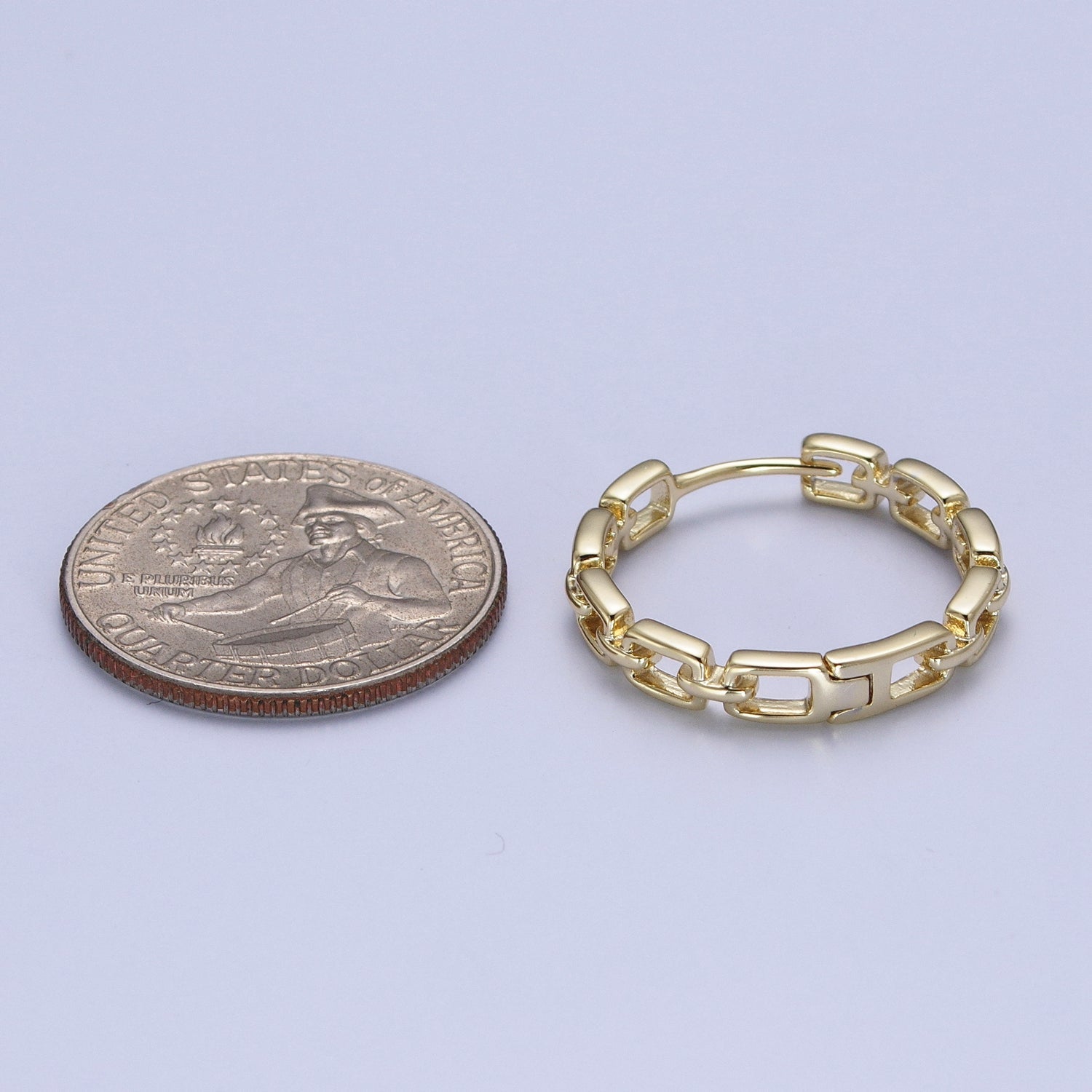 14K Gold plated Boxy Geometric Cable Chain Link Huggie Hoop Earrings | Y013 - DLUXCA