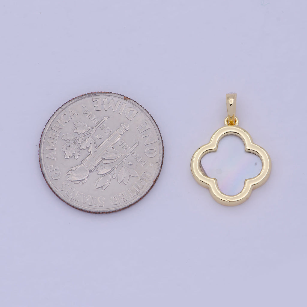 Mini 14K Gold plated Pearl Shell Quatrefoil Clover Pendant | X350 - DLUXCA