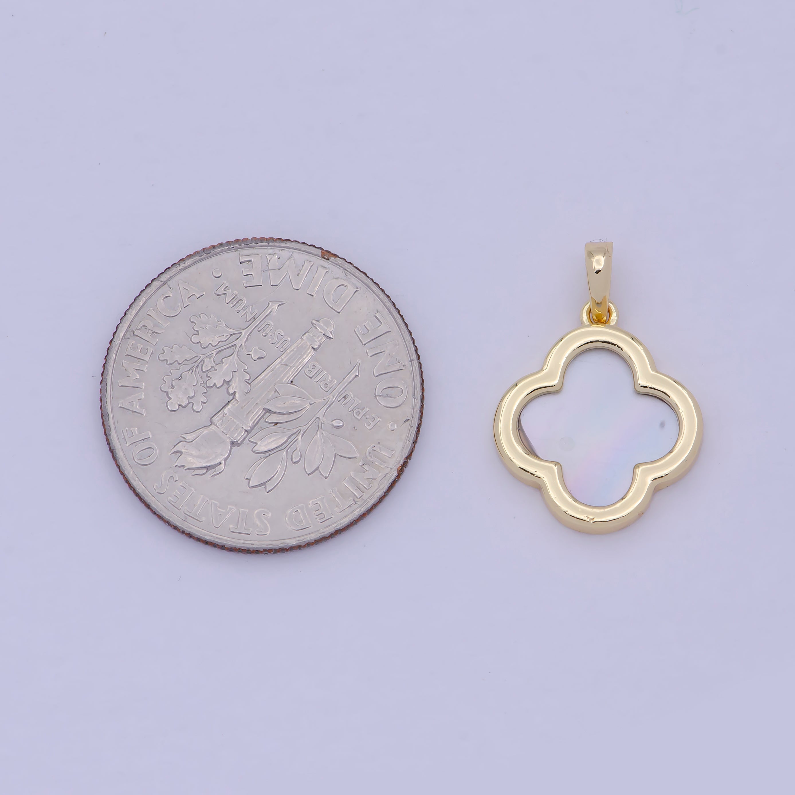 Mini 14K Gold plated Pearl Shell Quatrefoil Clover Pendant | X350 - DLUXCA