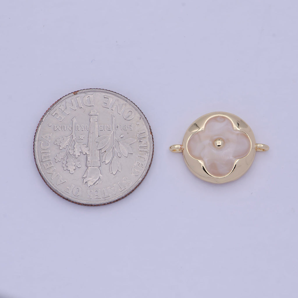 White Pearl Clover Charm Connector for Link Bracelet Component W-535 - DLUXCA