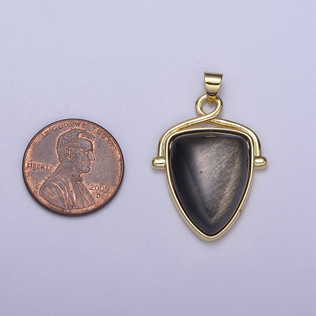 Black Onyx Pendant Shield Charm for Statement Necklace Jewelry H-144 - DLUXCA