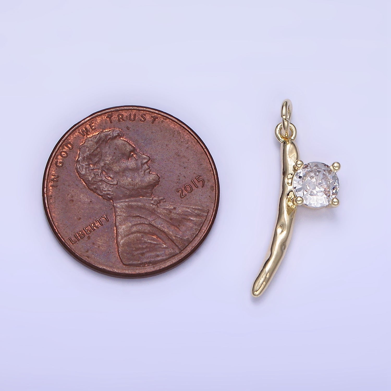 14K Gold plated CZ Hammered Bar Charm | W654