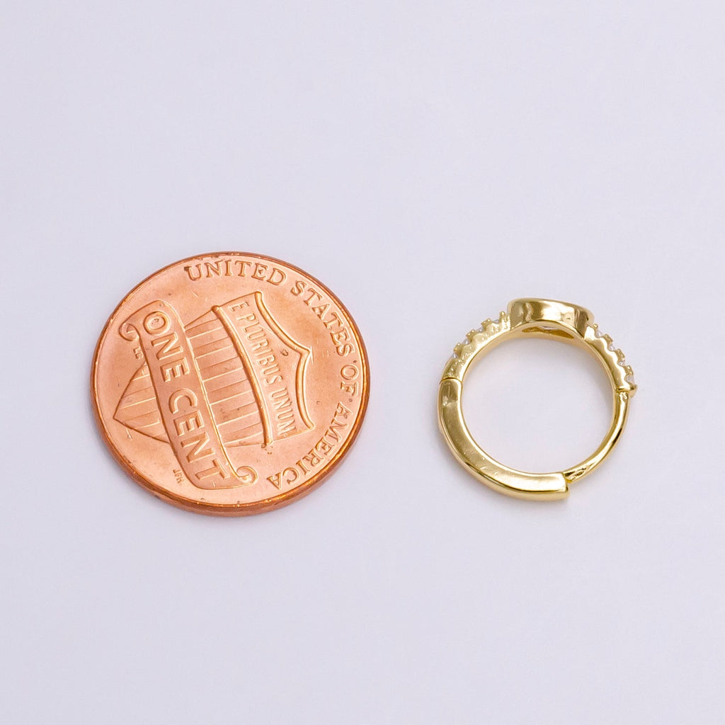 16K Gold plated Oval Micro Paved CZ 13mm Cartilage Huggie Earring in Gold & Silver | AE777 AE778