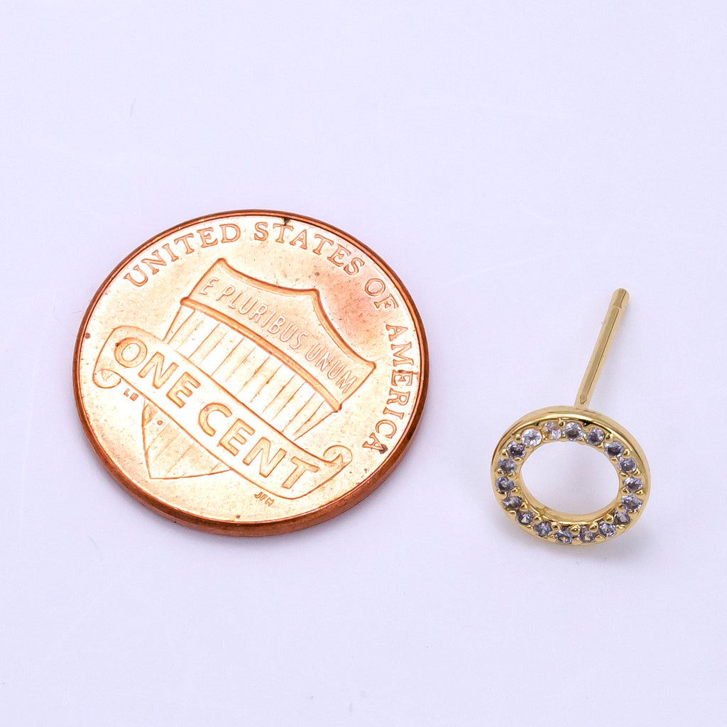 16K Gold plated 8mm Open Round Circle Micro Paved CZ Stud Earrings