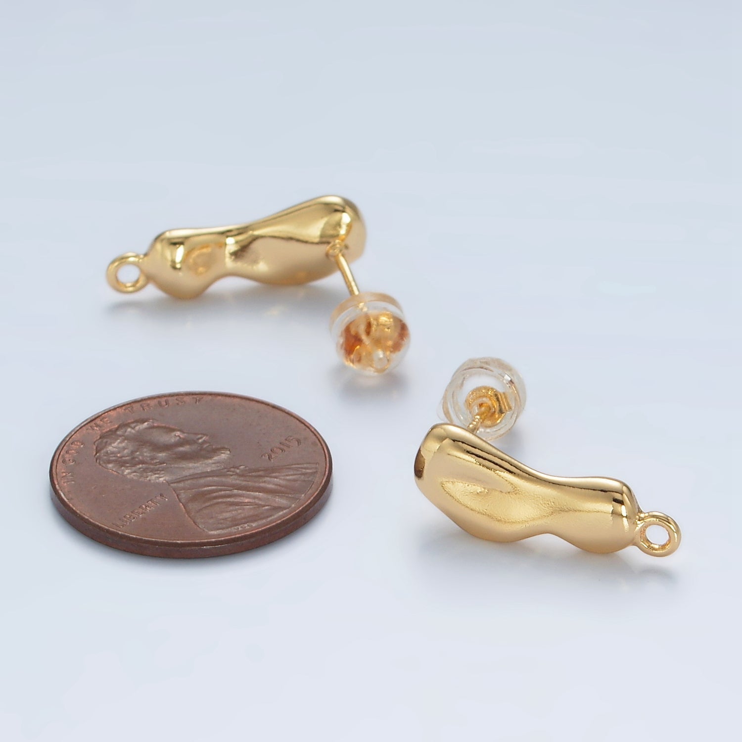 16K Gold plated 18mm Molten Drip Bar Open Loop Stud Earrings Findings in Gold & Silver | Z842 Z843