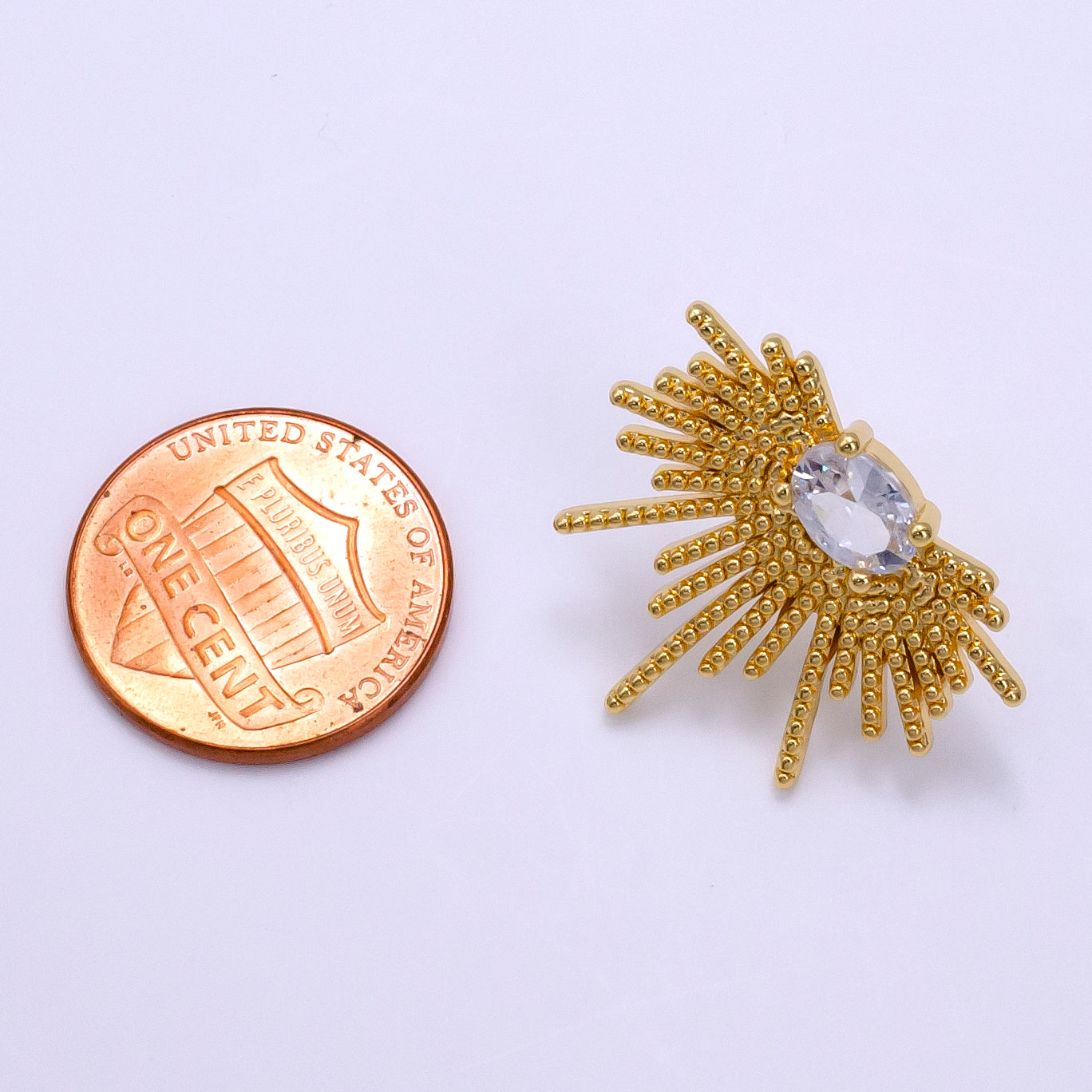 16K Gold plated 24mm Clear Oval CZ Geometric Sunburst Drop Stud Earrings | Clearance