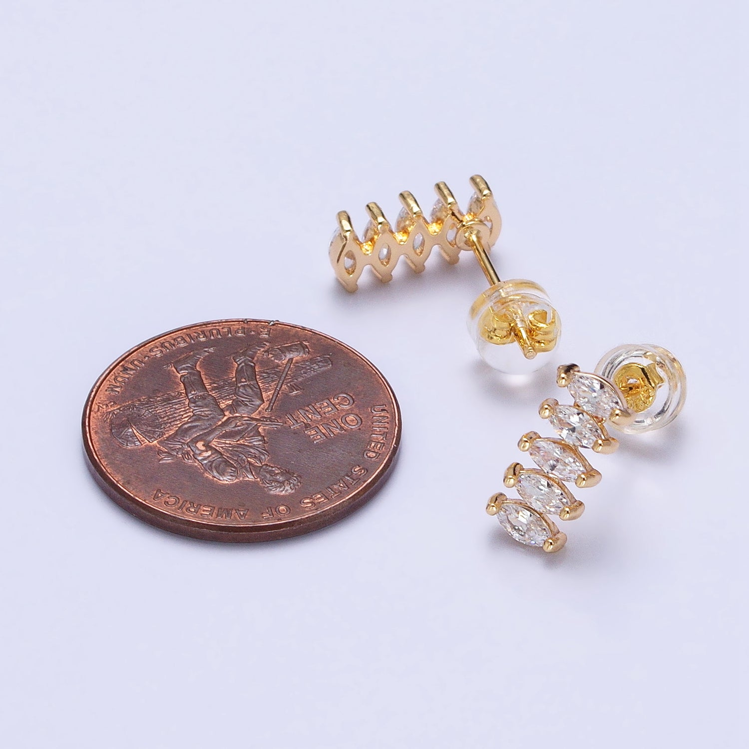16K Gold plated Clear CZ Multiple Marquise Lined Mini Stud Earrings | AB389 - DLUXCA