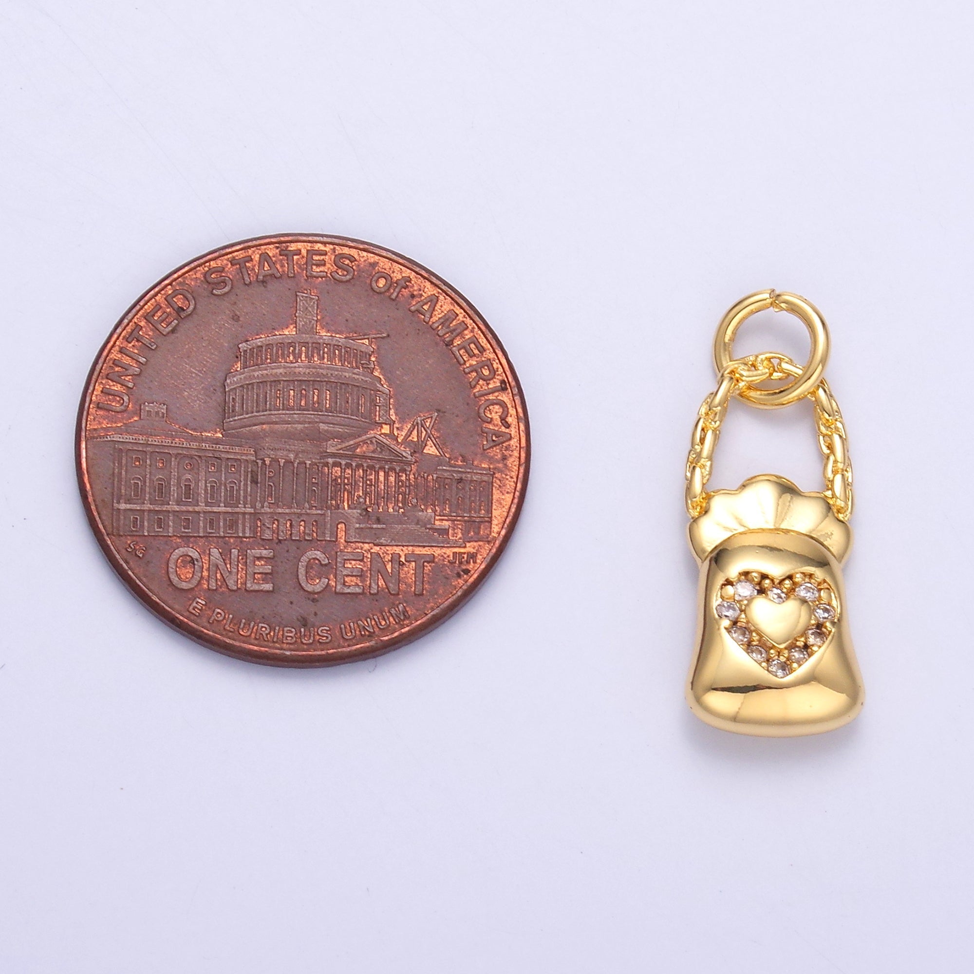 24K Gold plated Micro Paved CZ Heart Bag Charm in Gold & Silver | C043