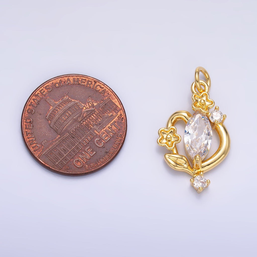 24K Gold plated Marquise CZ Vine Flower Charm in Gold & Silver | C031