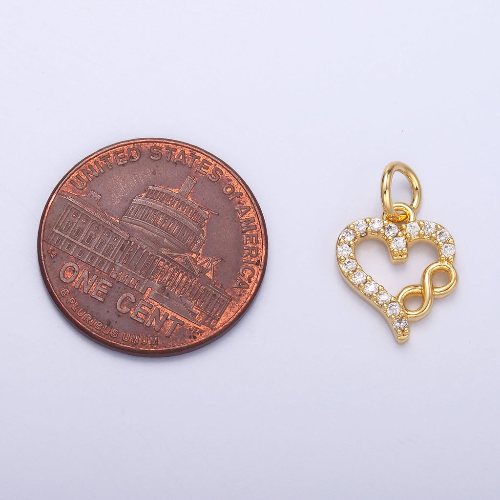 24K Gold plated Micro Paved CZ Infinite Heart Charm in Gold & Silver | N023