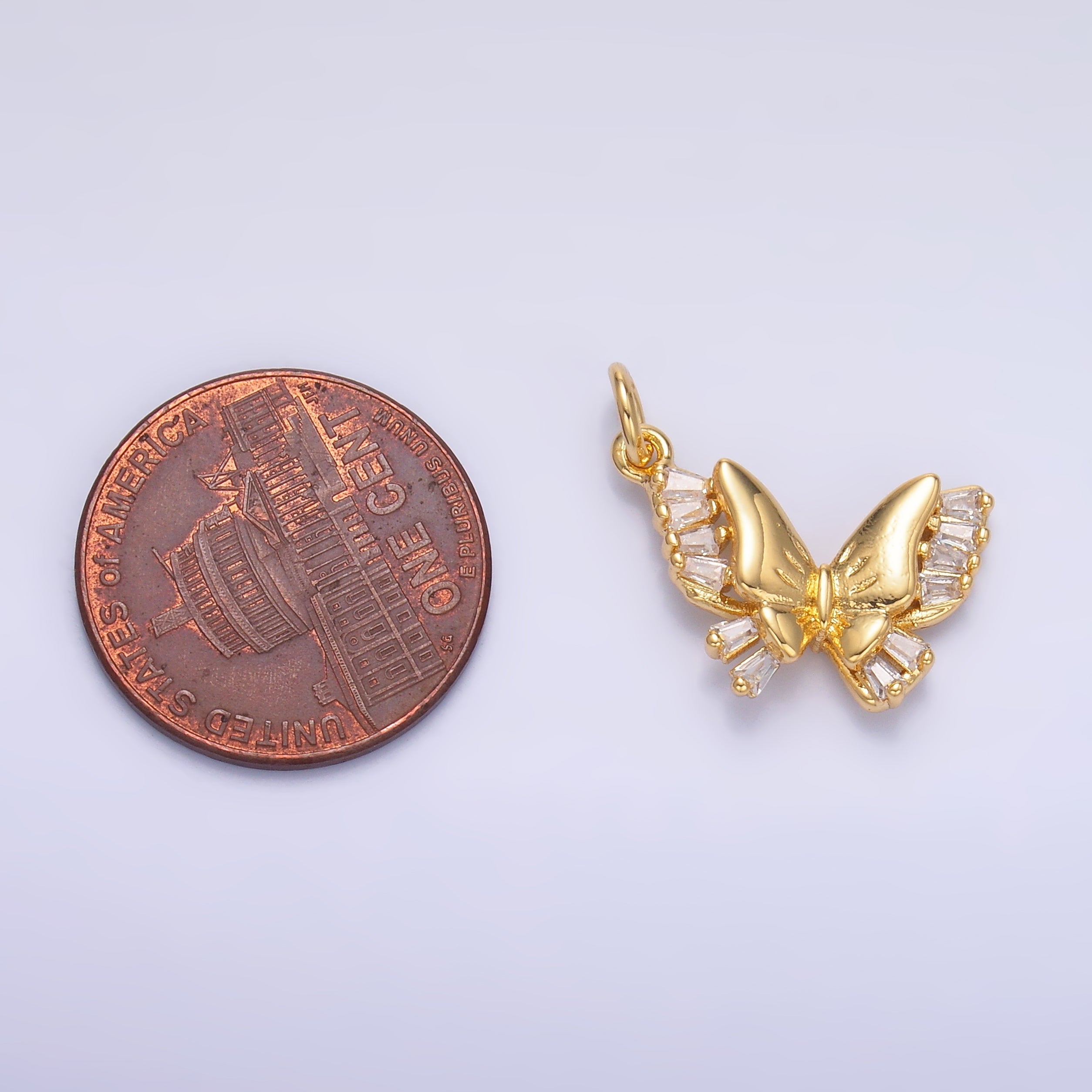 24K Gold plated Baguette CZ Butterfly Charm in Gold & Silver | C018