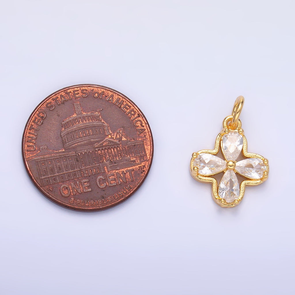 24K Gold plated Clear CZ Bezel Flower Mini Charm in Gold & Silver | C033