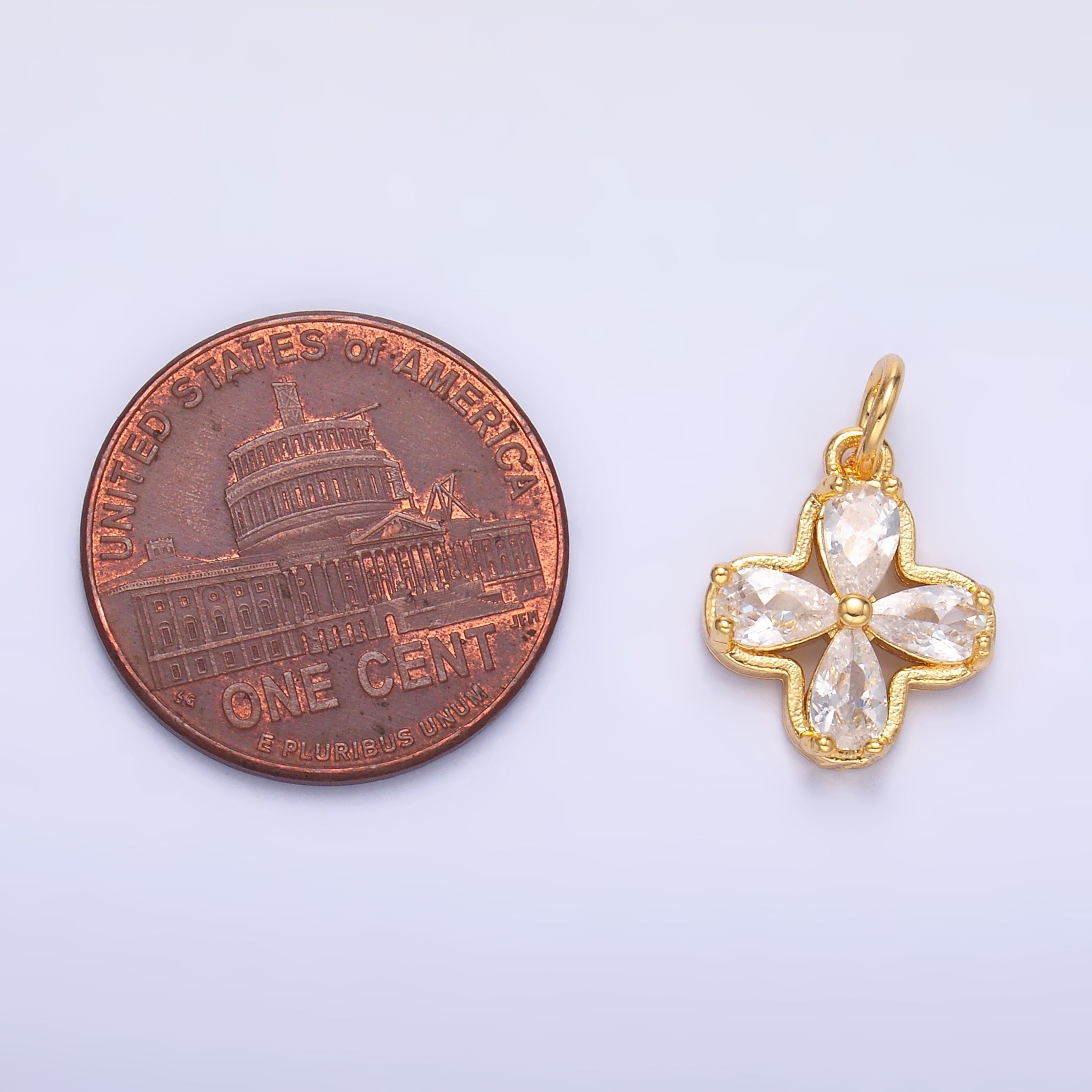 24K Gold plated Clear CZ Bezel Flower Mini Charm in Gold & Silver | C033