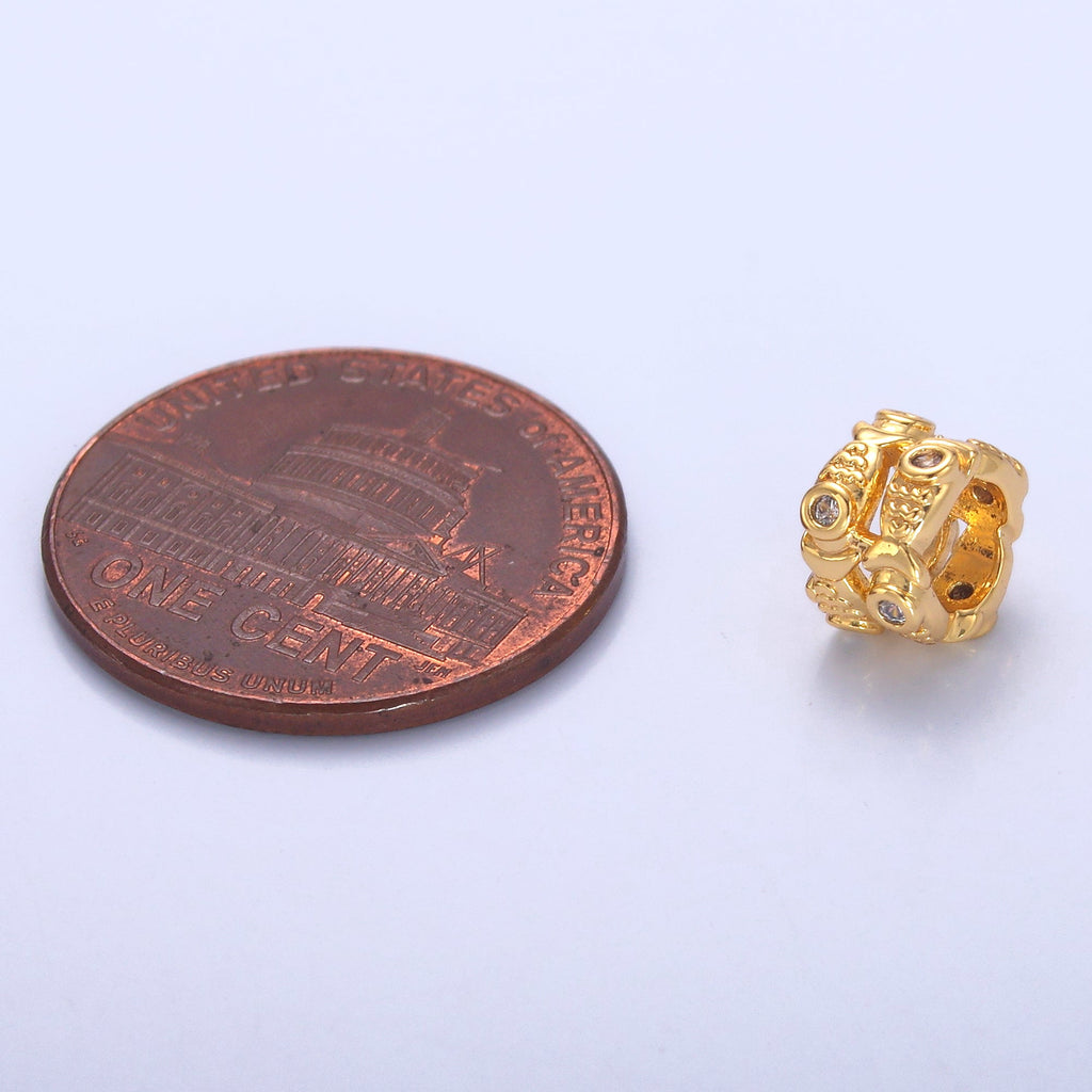 24K Gold plated Double Fish Clear CZ Rhondelle Bead in Gold & Silver | B646