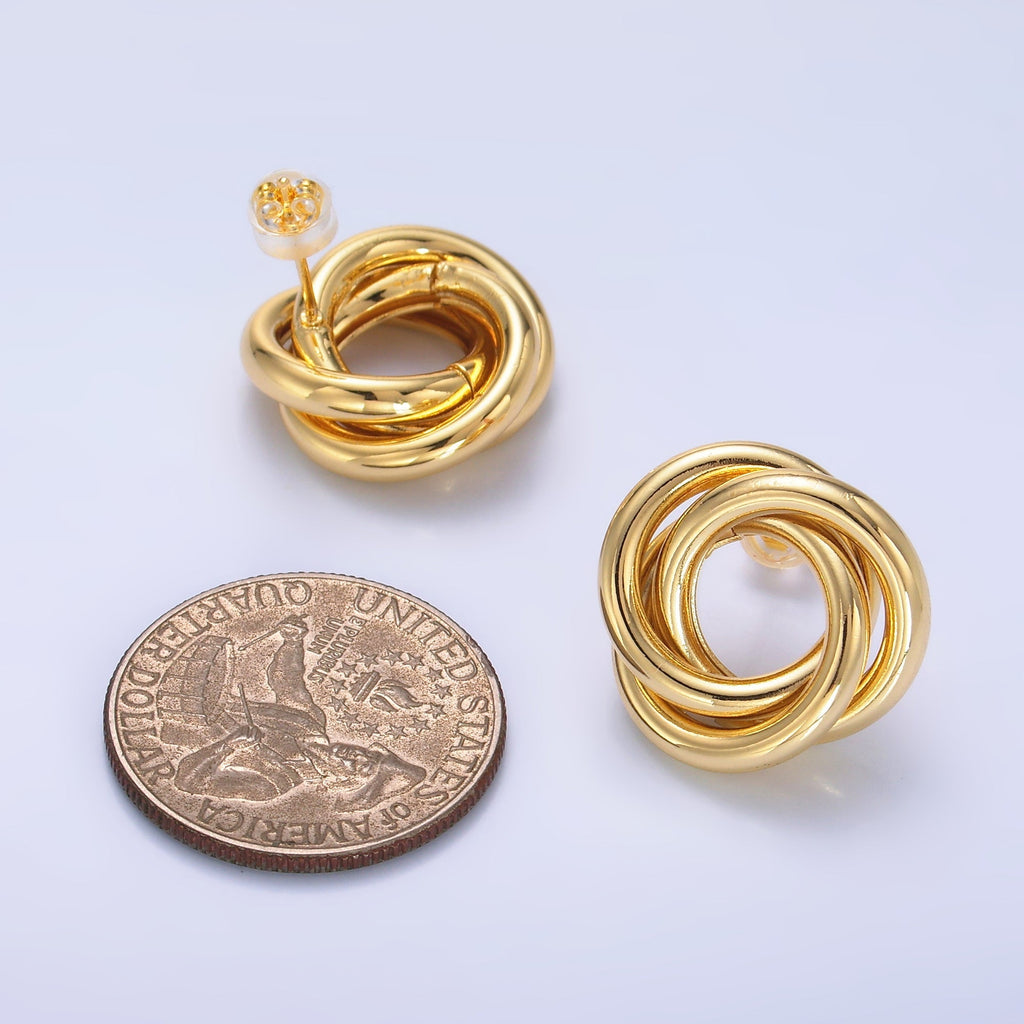 24K Gold plated 20mm Geometric Circular Knot Stud Earrings in Gold & Silver | AB706 AB707