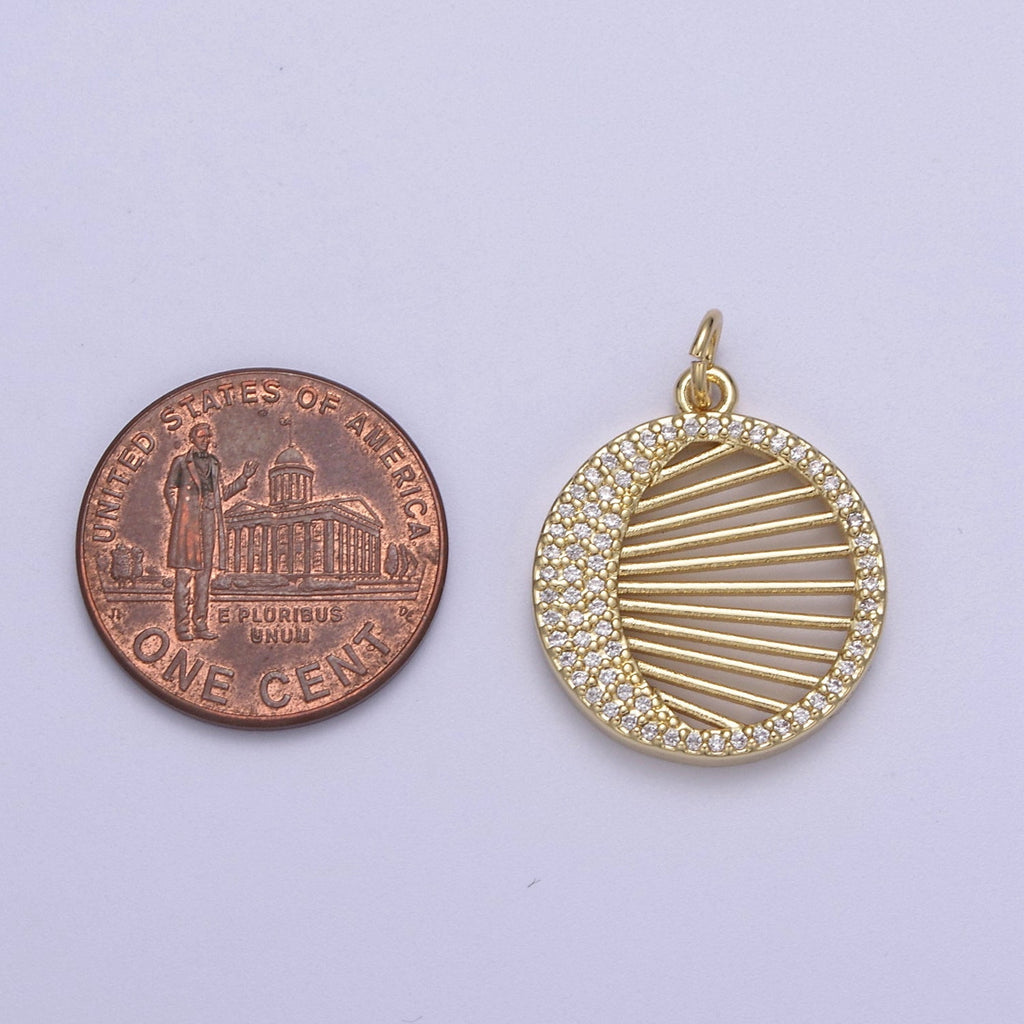 14K Gold plated Micro Pave Crescent Moon Charm Round Coin Disc Pendant for Statement Necklace N-666 - DLUXCA