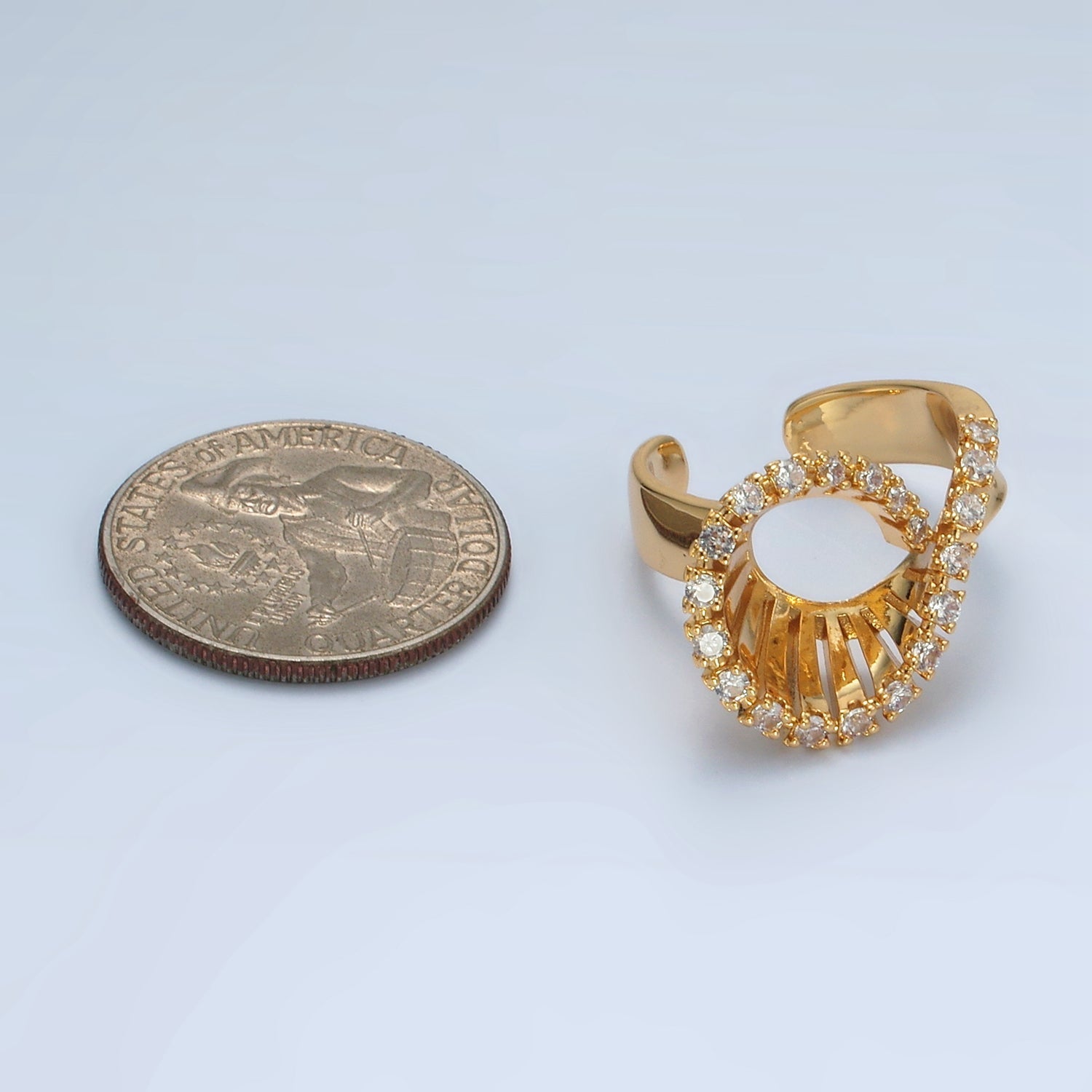 24K Gold plated Micro Paved CZ Curved Filigree Geometric Ring | O1397