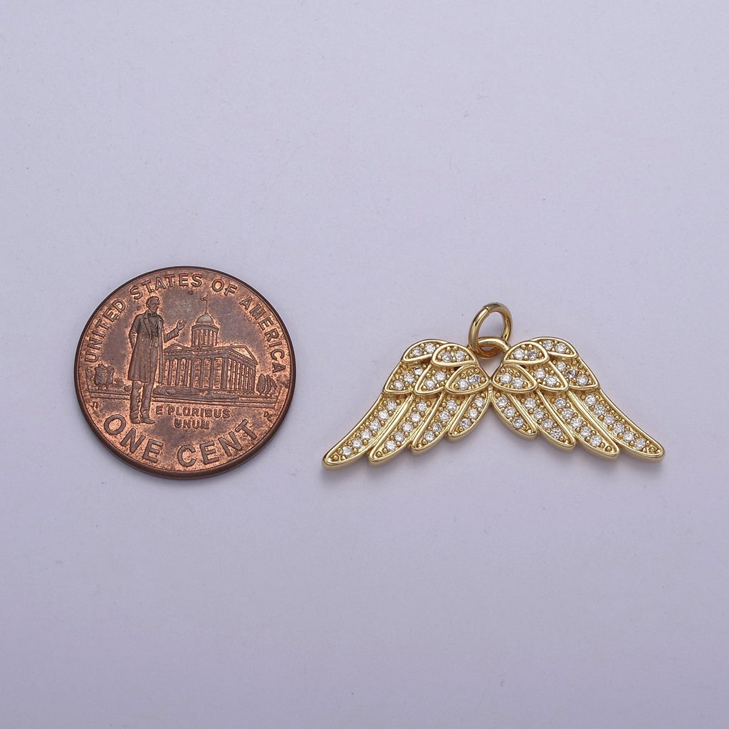 Dainty Angel Wing 14K Gold plated Wing Charm Cubic Zirconia Feather Charm N-321 - DLUXCA