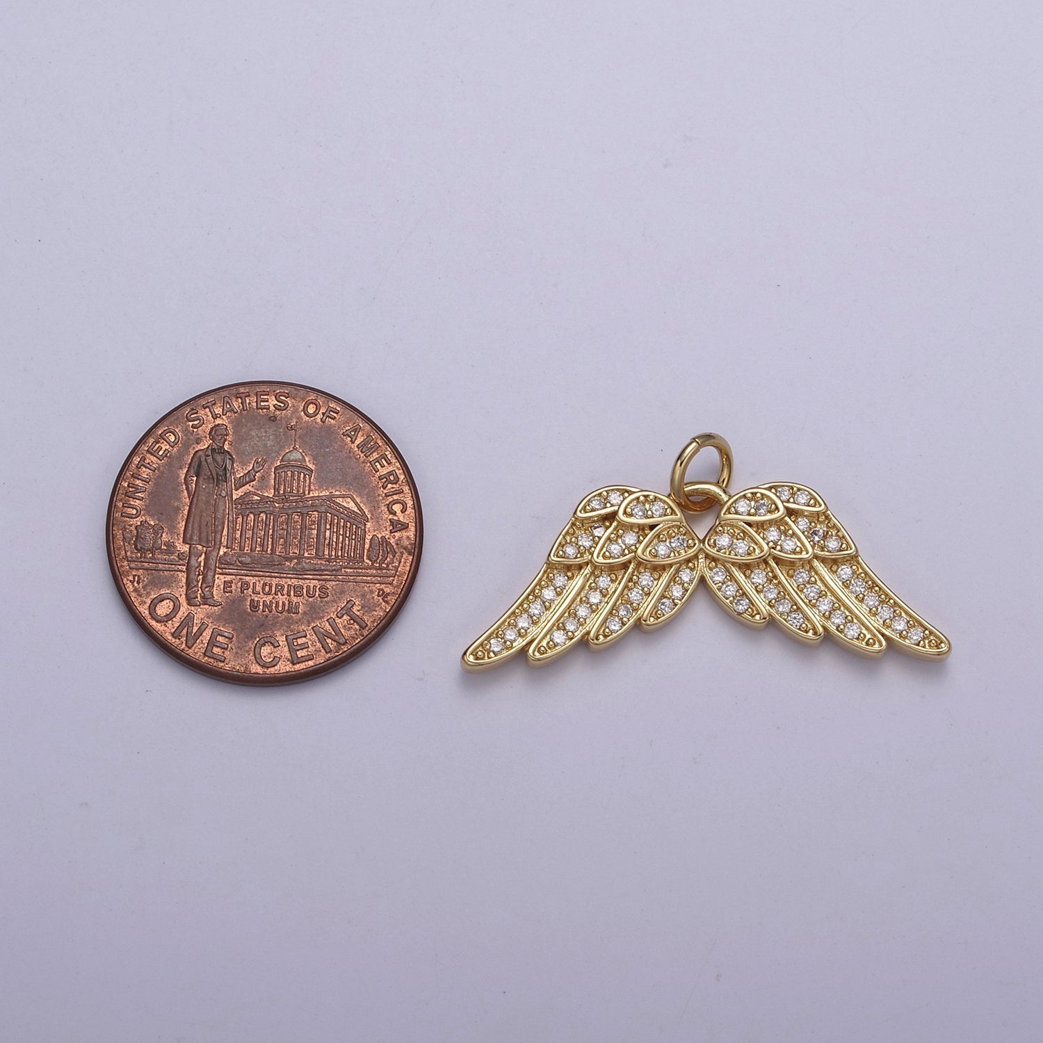 Dainty Angel Wing 14K Gold plated Wing Charm Cubic Zirconia Feather Charm N-321 - DLUXCA