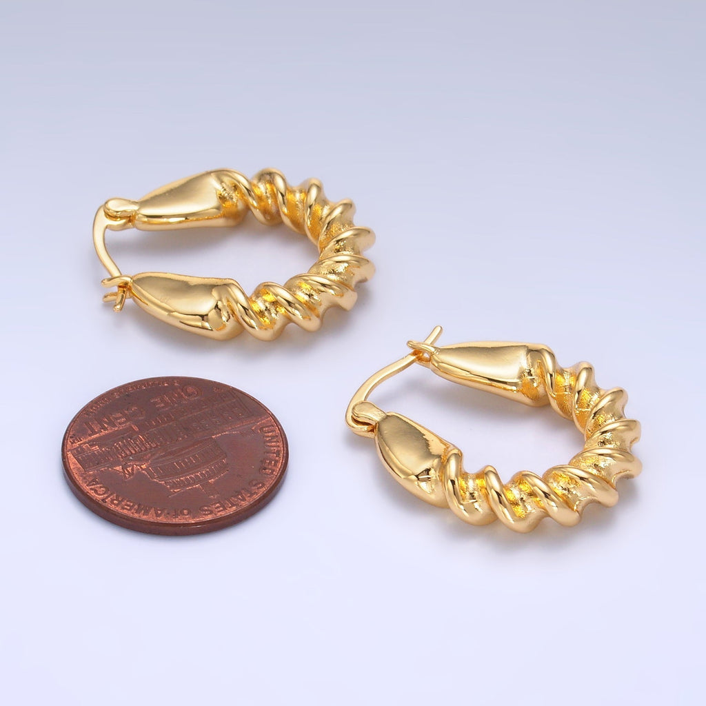 24K Gold plated 25mm Twisted Latch Hoop Earrings | AB686