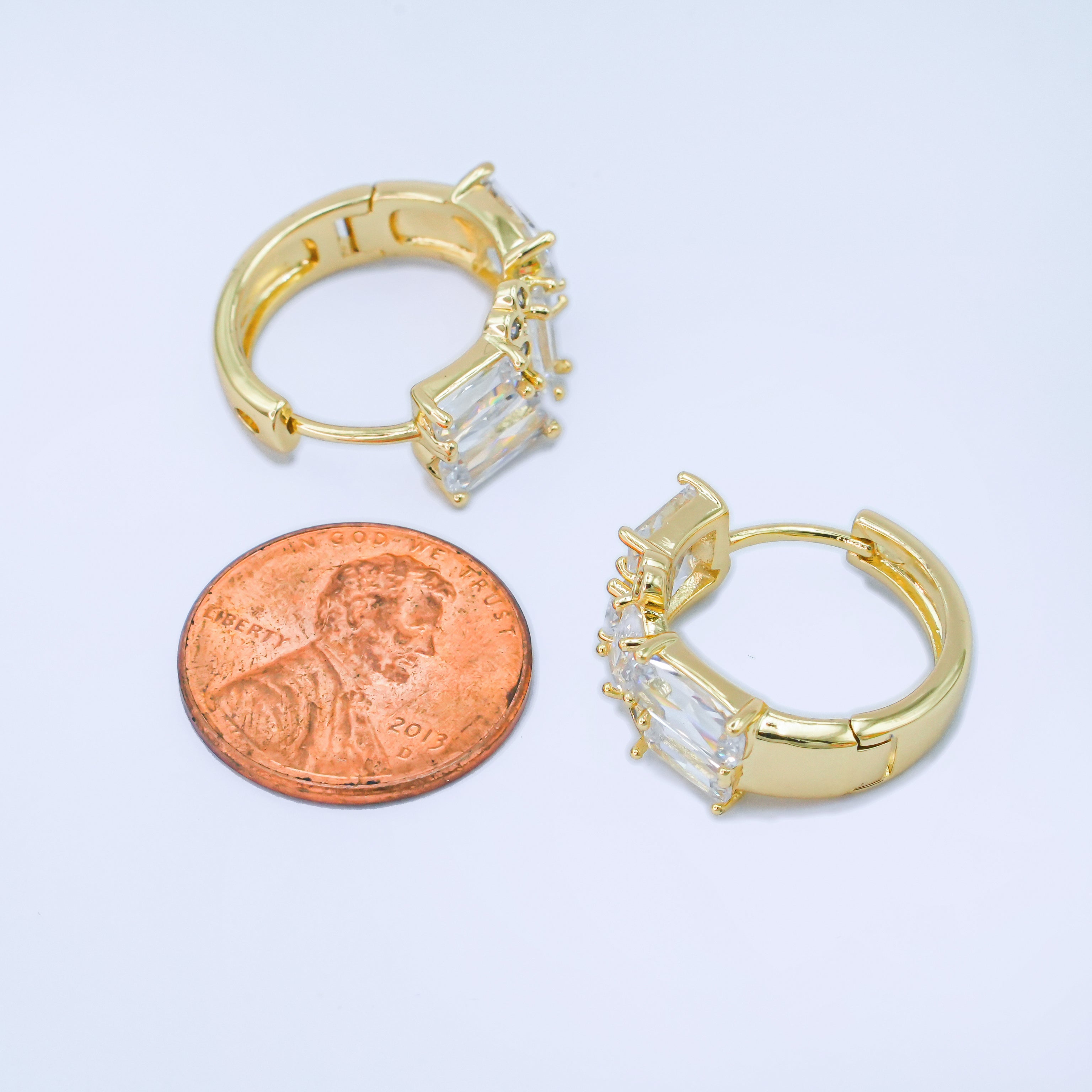 24K Gold plated 20mm Clear CZ Round Baguette Hoop Earrings | AB988