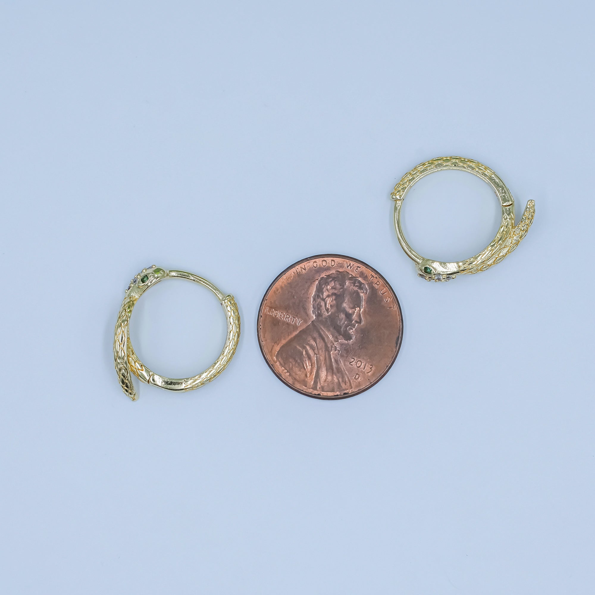 24K Gold plated CZ Scaled Snake Circular Huggie Hoop Earrings | AB745