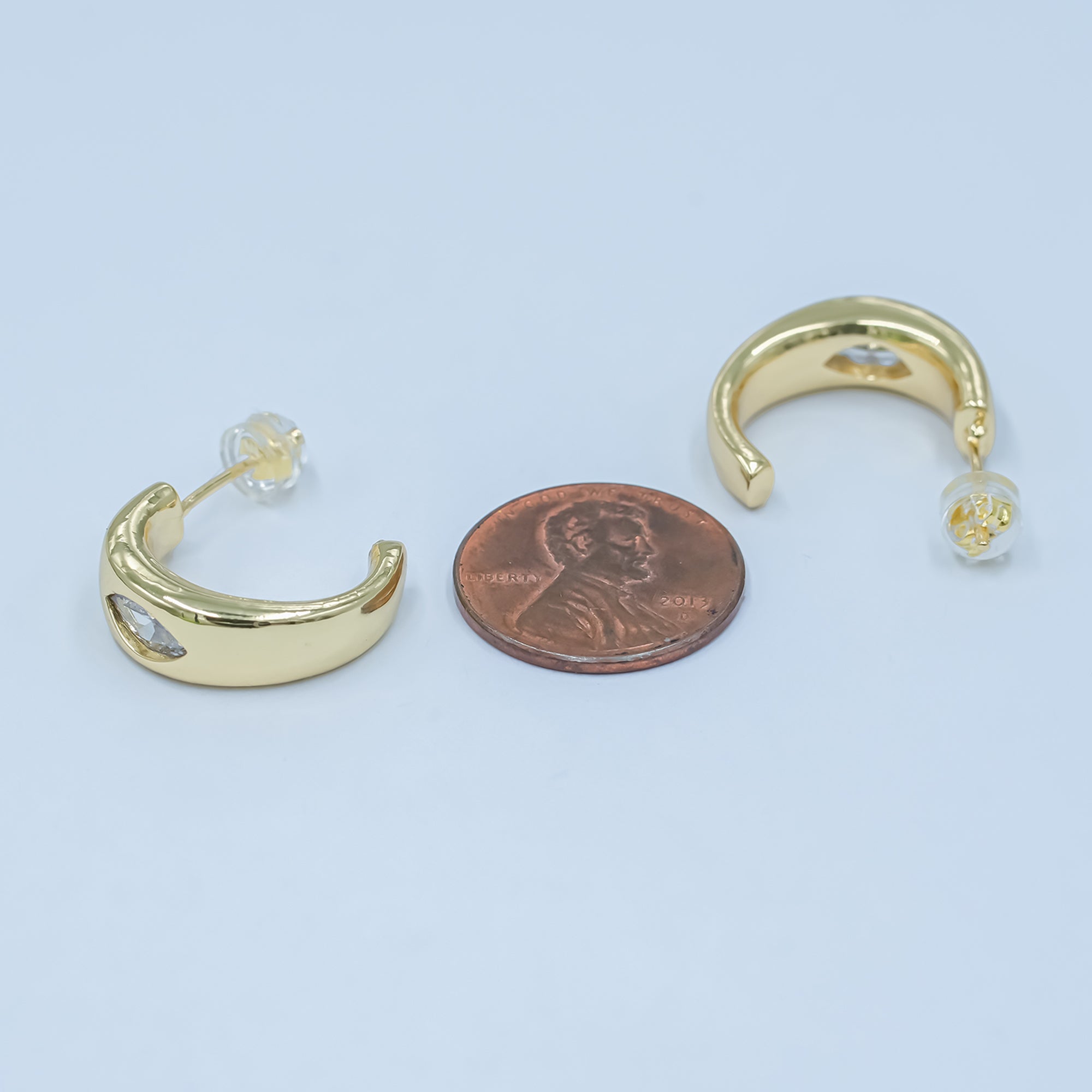 24K Gold plated Clear CZ Marquise C-Shaped Hoop Earrings | AD1204