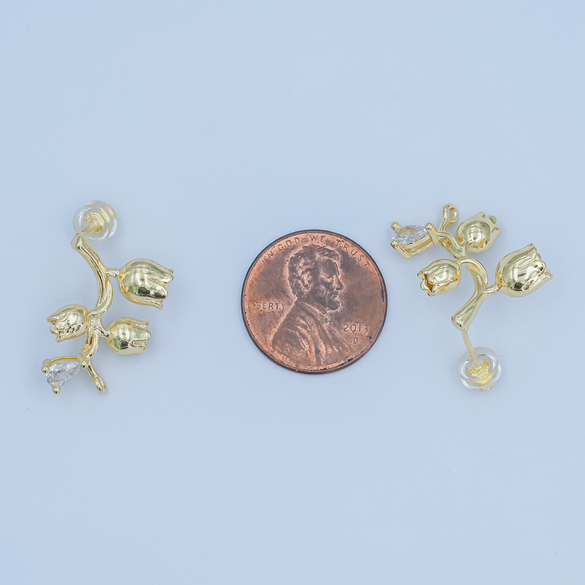 24K Gold plated CZ Rose Flower Stud Drop Earrings | Z1132