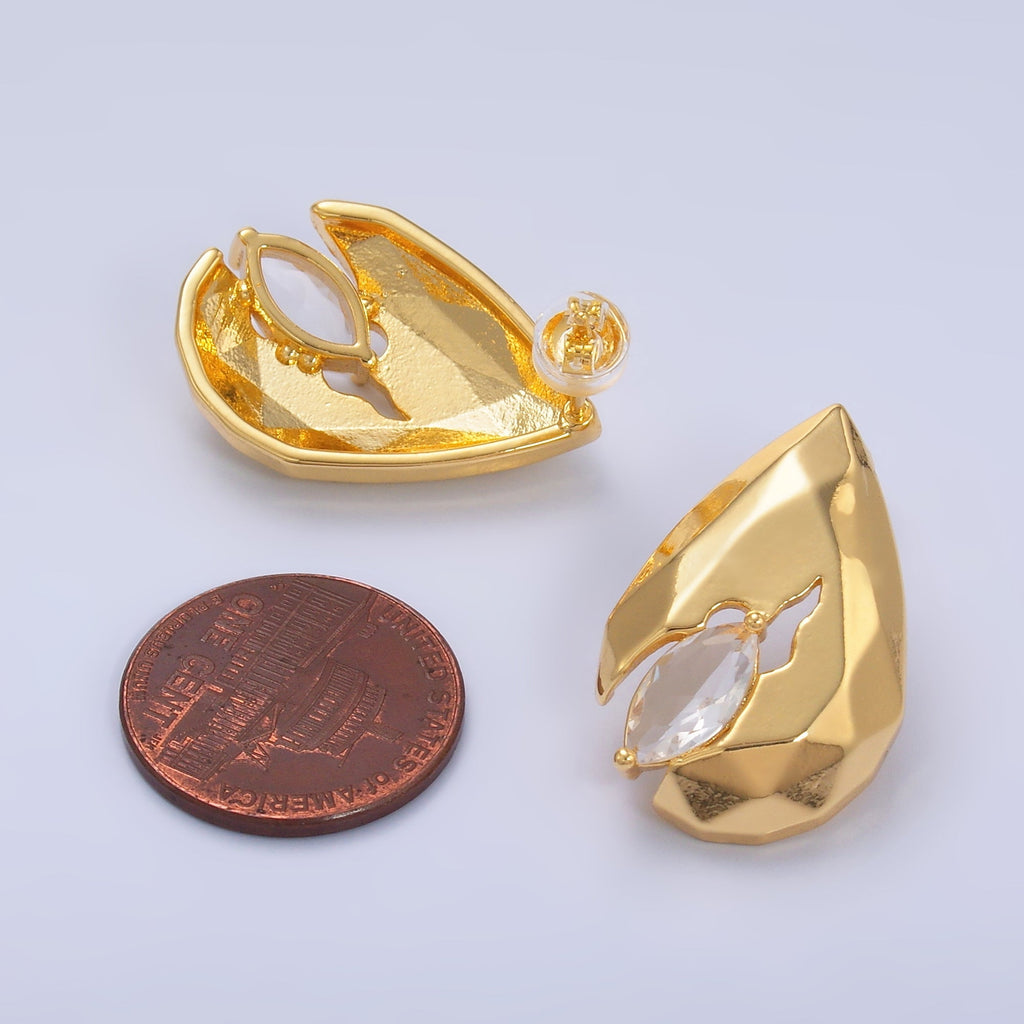 24K Gold plated 25mm Marquise CZ Geometric Teardrop Stud Earrings Set | AD240