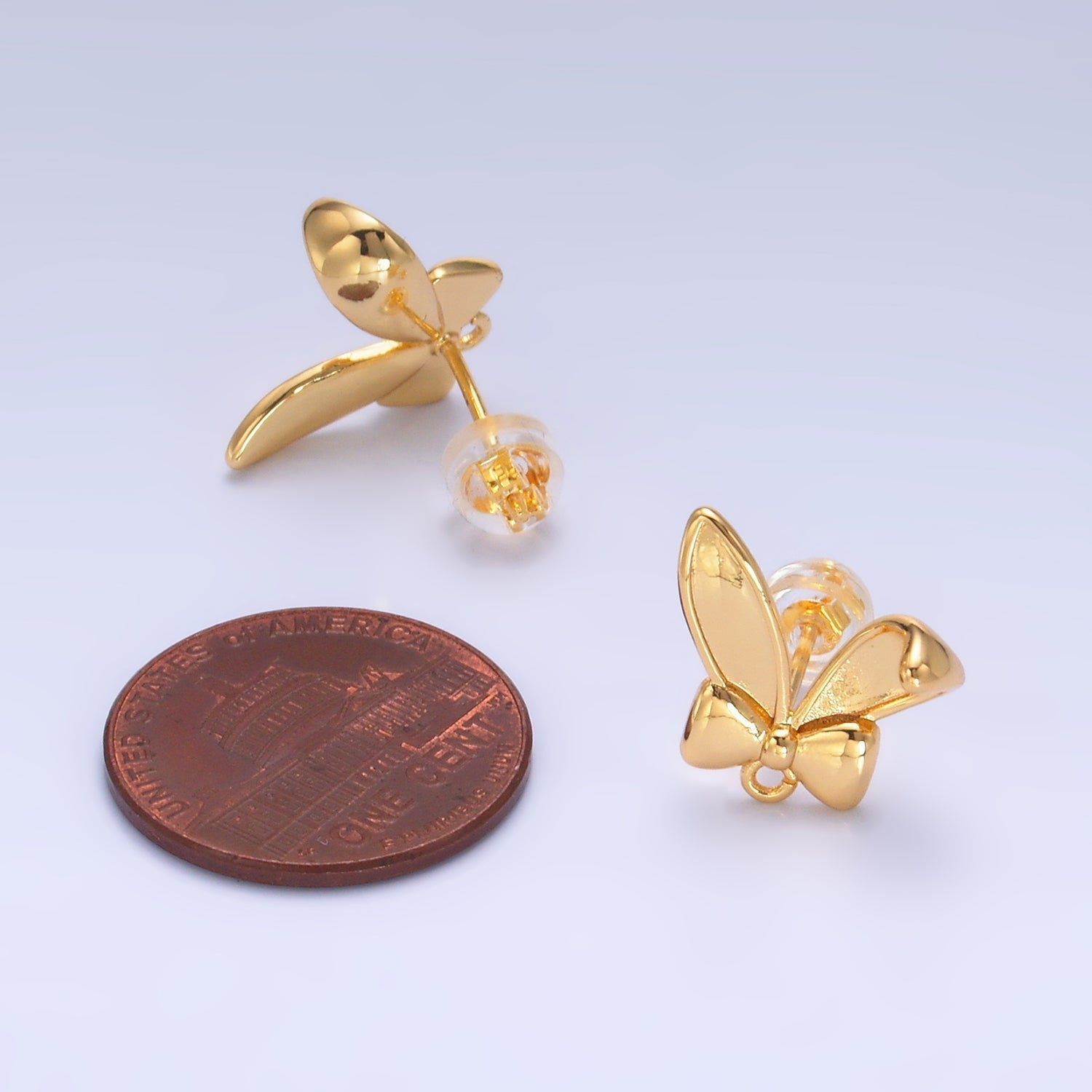 24K Gold plated Bunny Ear Drop Stud Earring Findings | Z1088
