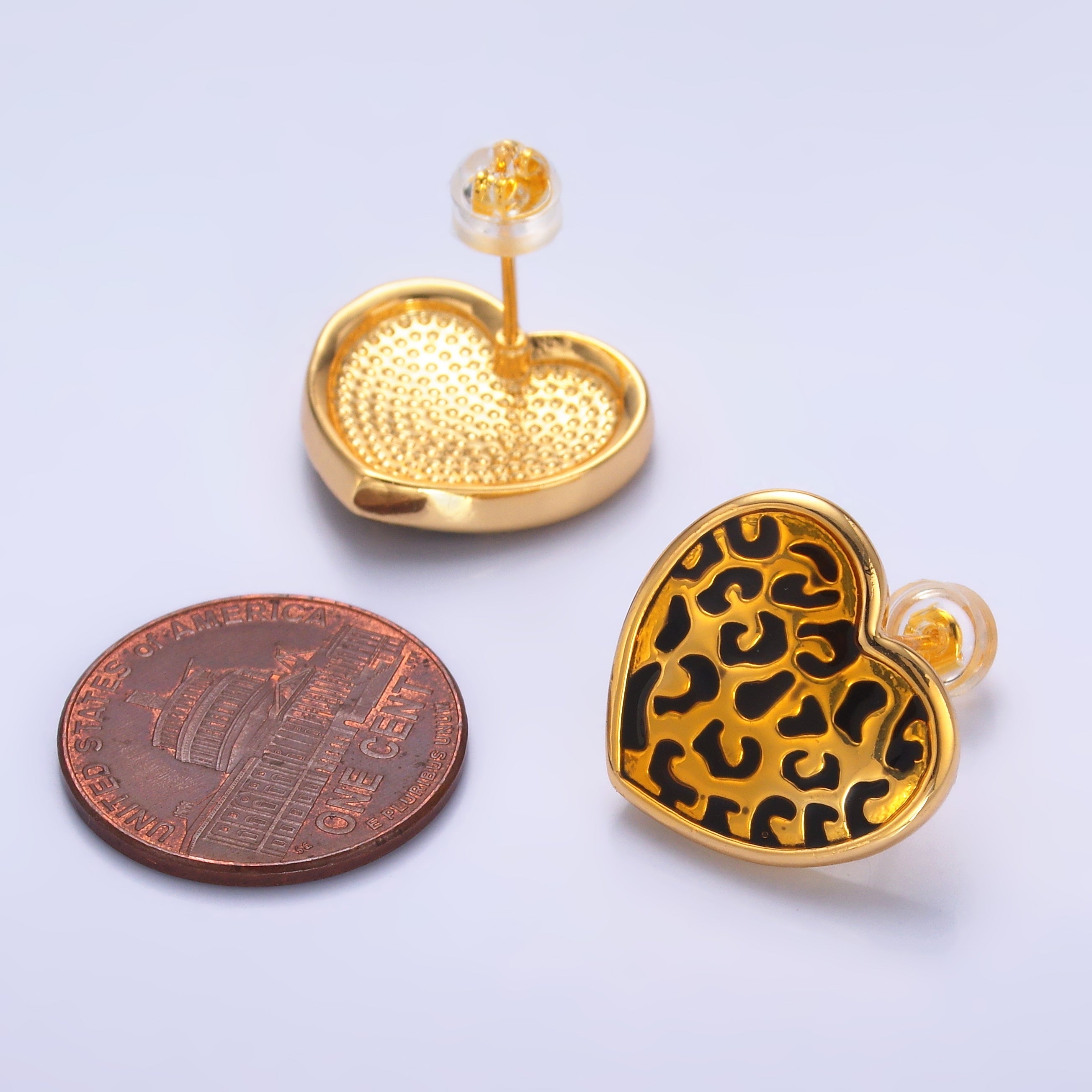24K Gold plated Cheetah Print Heart Stud Earrings | AB853