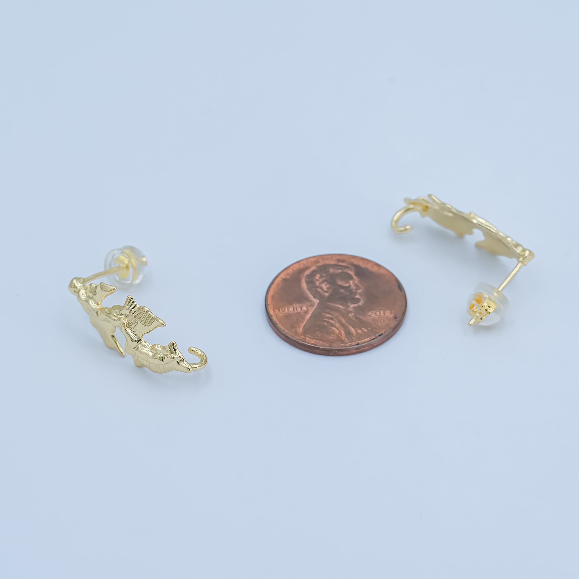 24K Gold plated Lined Leaf Nature Drop Stud Earring Findings | Z1135