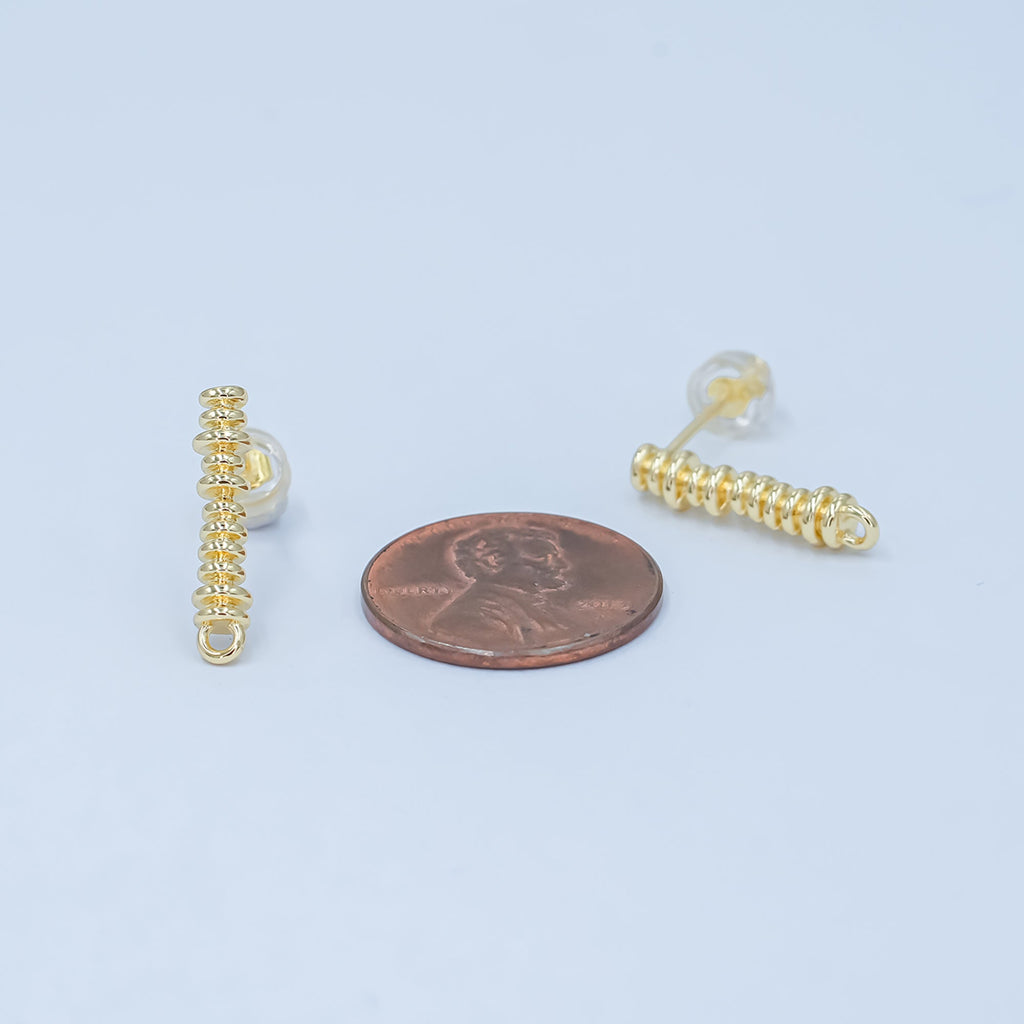 24K Gold plated Minimalist Coil Wrap Linear Drop Stud Earring Findings | Z1127