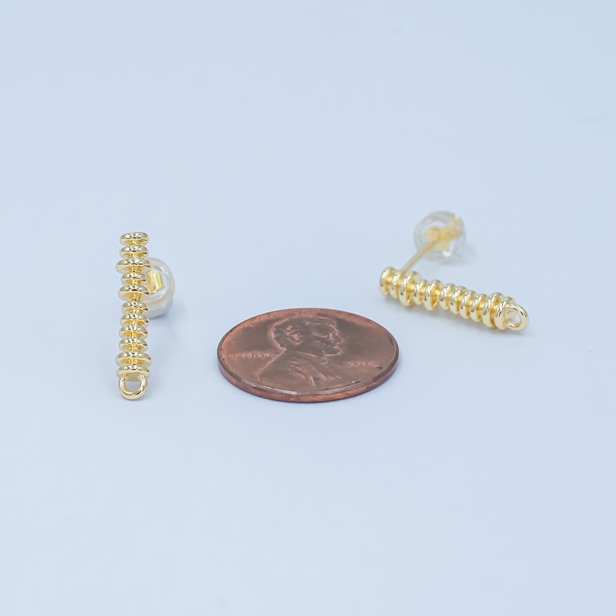 24K Gold plated Minimalist Coil Wrap Linear Drop Stud Earring Findings | Z1127