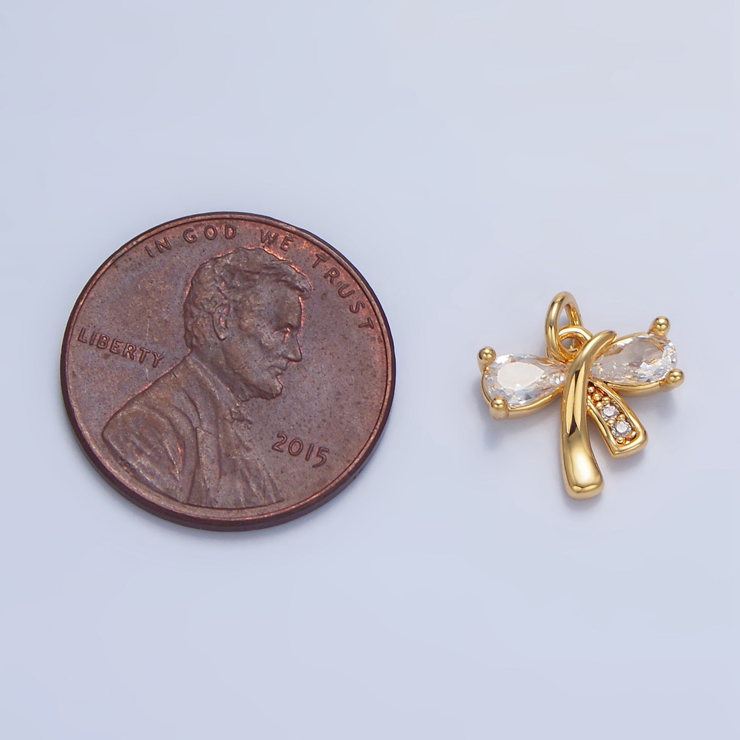 24K Gold plated CZ Micro Paved Ribbon Bow Mini Charm | X860