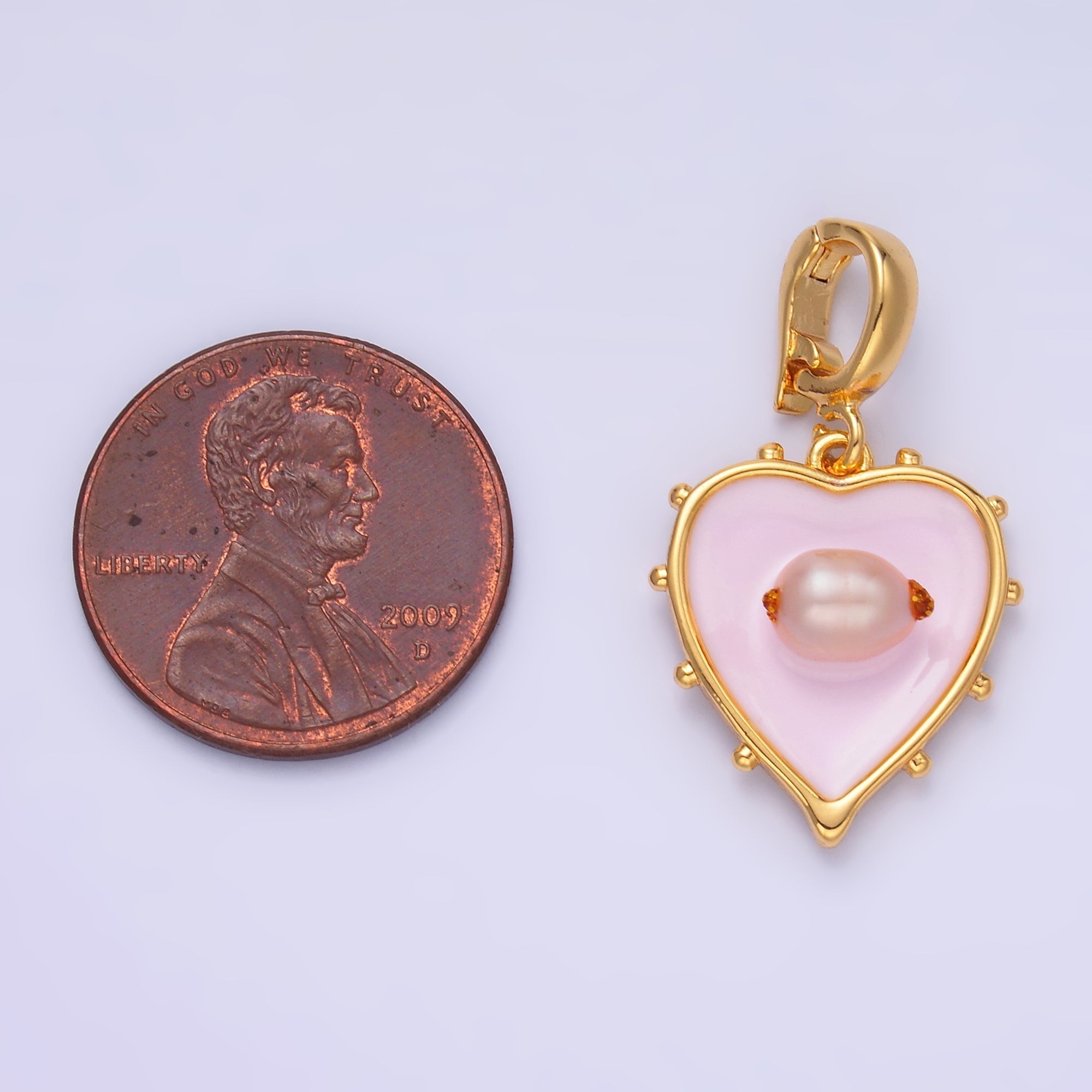24K Gold plated Pink Heart Enamel Charm with Snap Bail Pendant | AA-1463