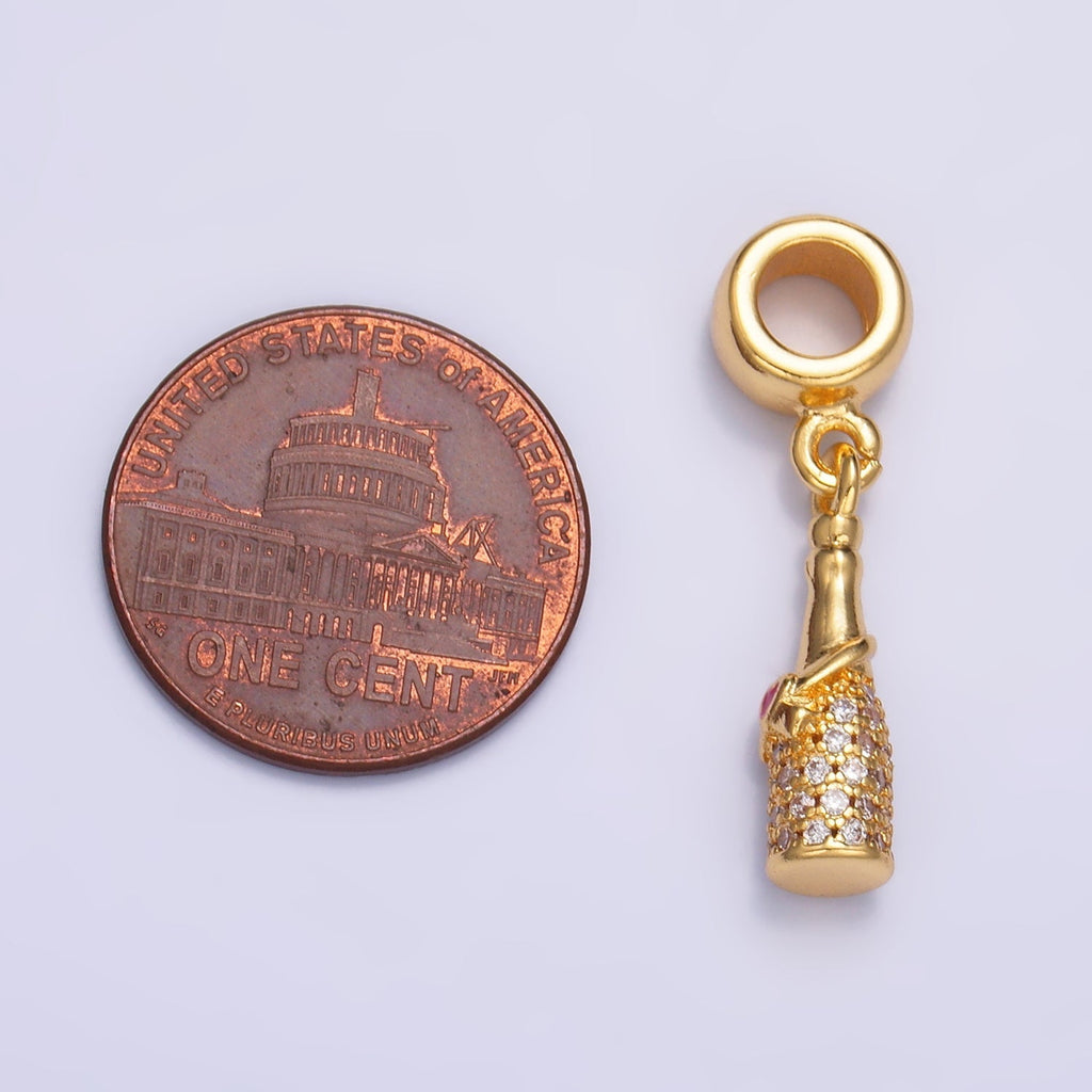 24K Gold plated Heart Wine Bottle Micro Paved CZ Rhondelle Drop Pendant | C876