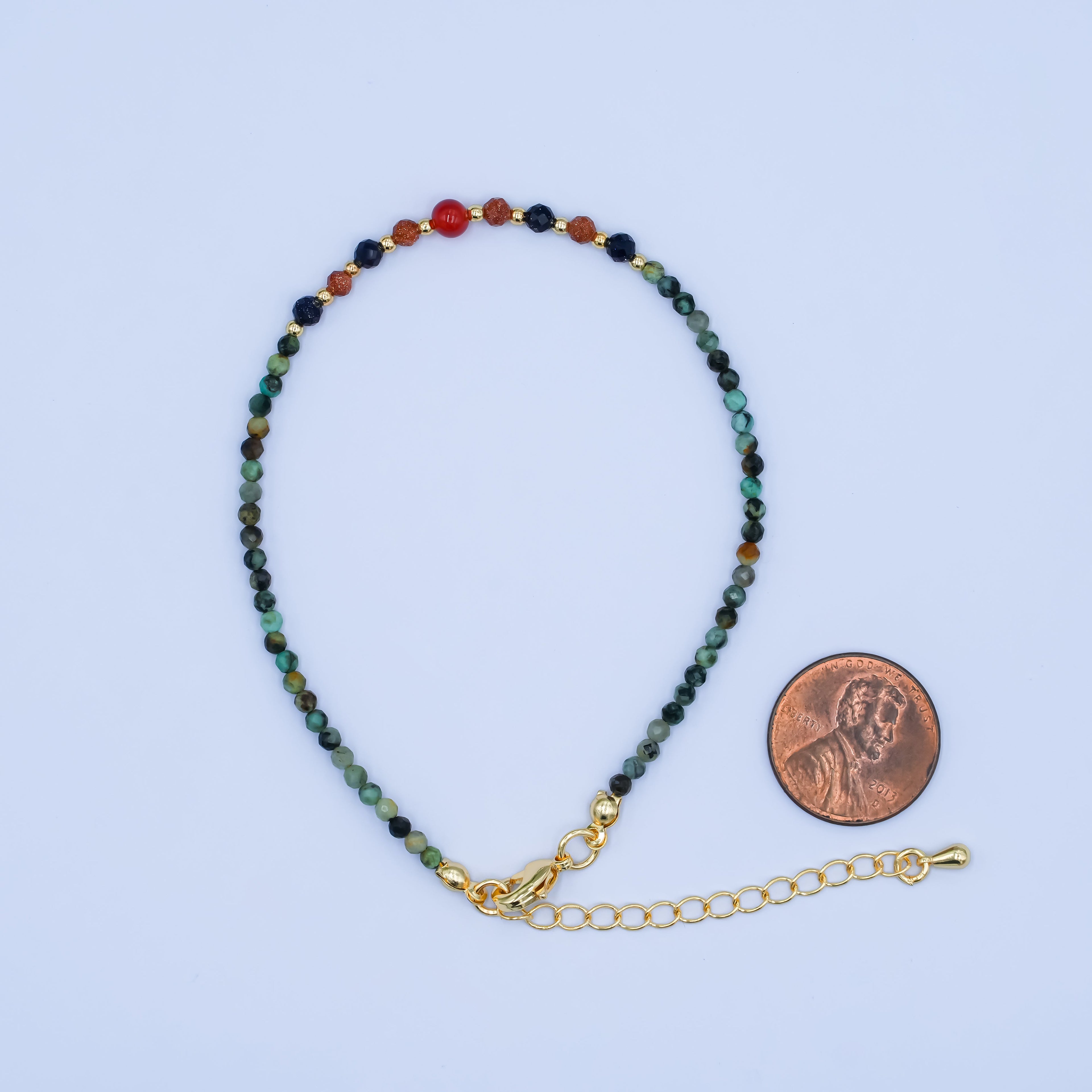 24K Gold plated 2mm Carnelian Amazonite Gemstone 7.5 Inch Bracelet | WA-2882
