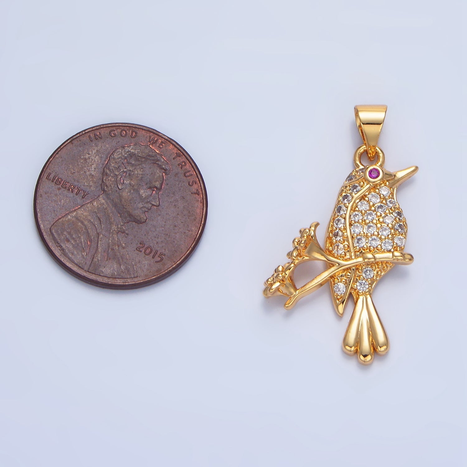24K Gold plated Flower Song Bird Micro Paved CZ Pendant | AA783