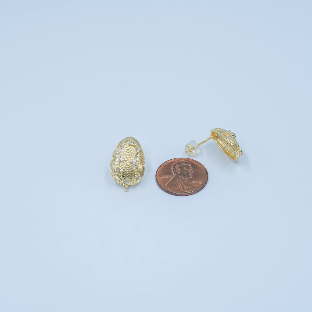 24K Gold plated CZ Geometric Lined Teardrop Drop Stud Earring Findings | Z1129