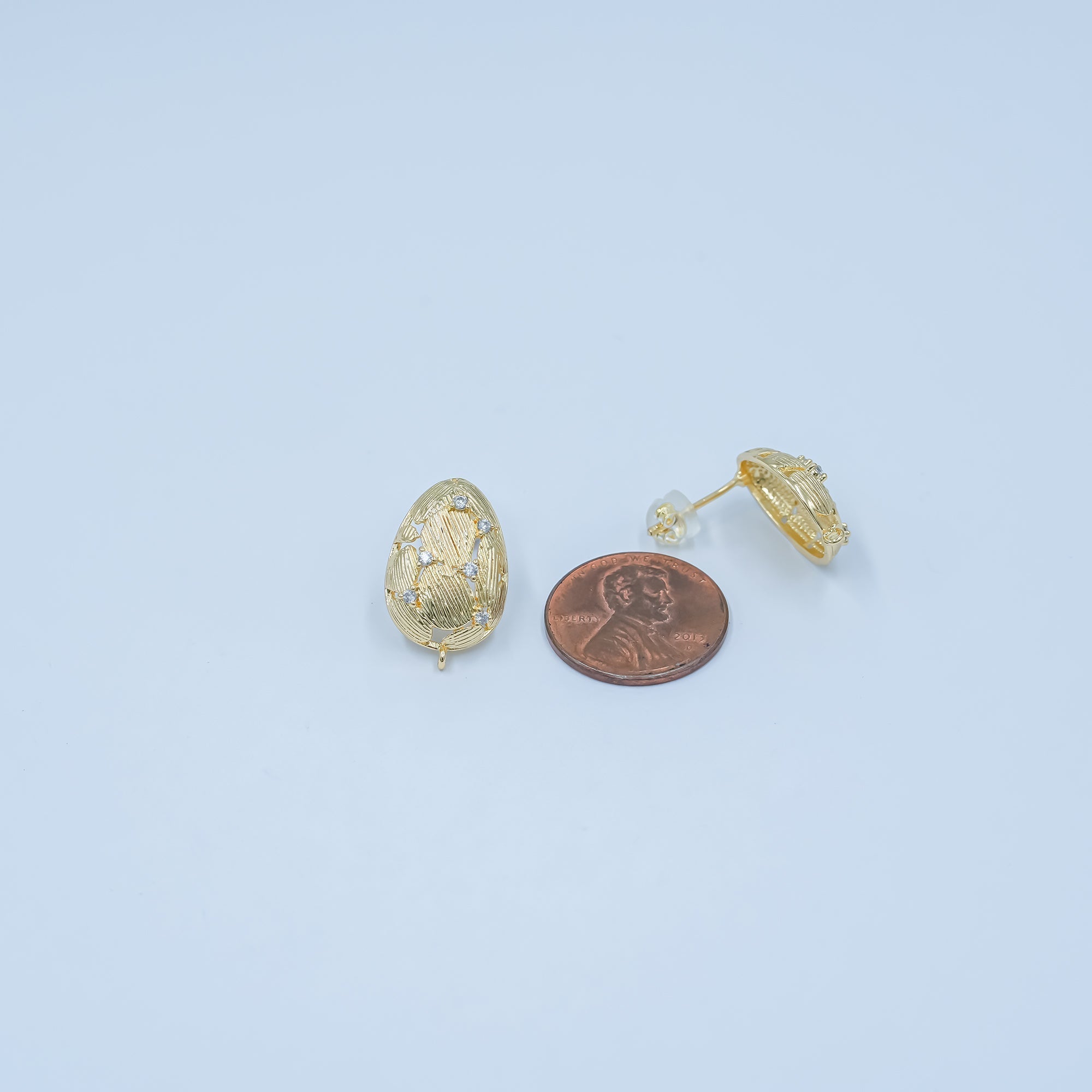 24K Gold plated CZ Geometric Lined Teardrop Drop Stud Earring Findings | Z1129
