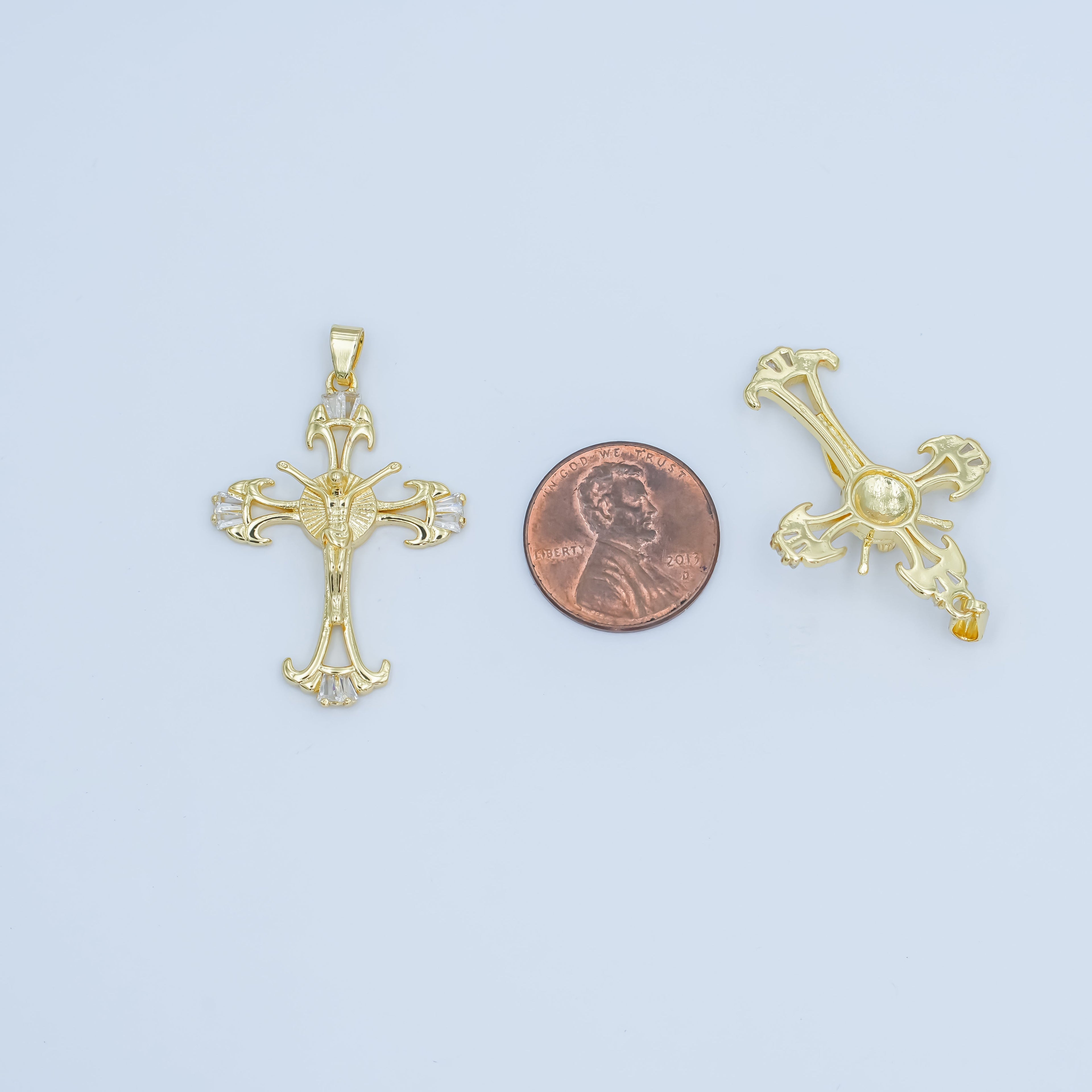 24K Gold plated Baguette Geometric Crucifix Cross Pendant | AA1503