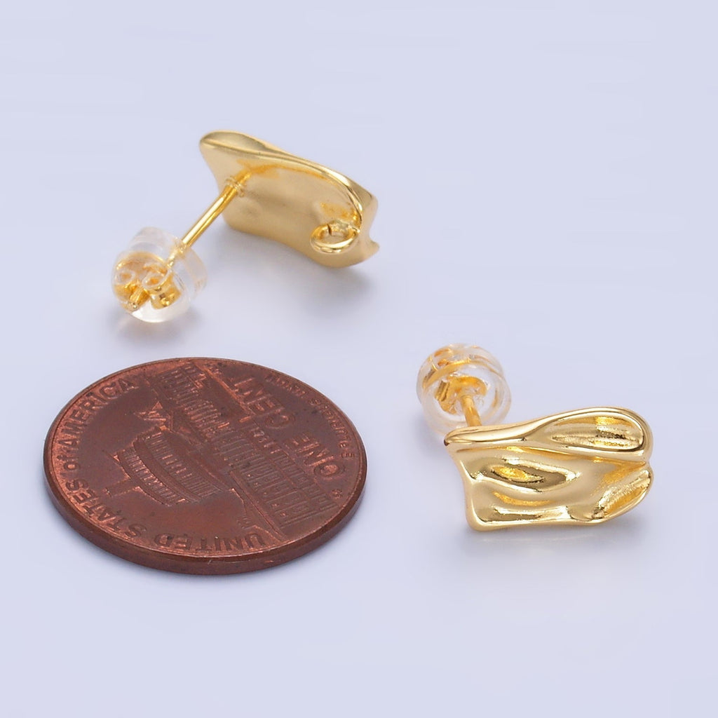24K Gold plated Hammered Rectangular Drop Stud Earring Findings | Z1090