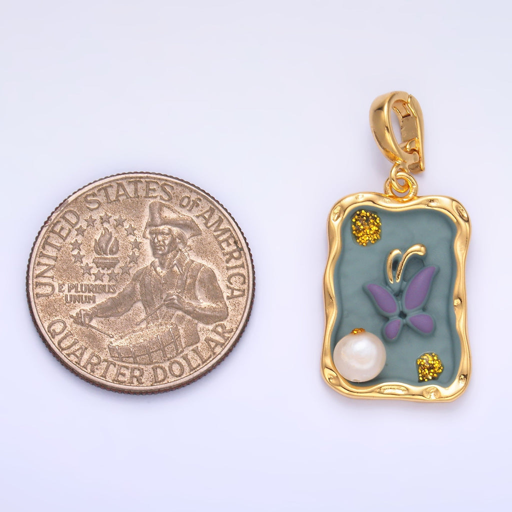 24K Gold plated Purple Blue Enamel Butterfly Charm with Snap Bail Pendant | AA-1464