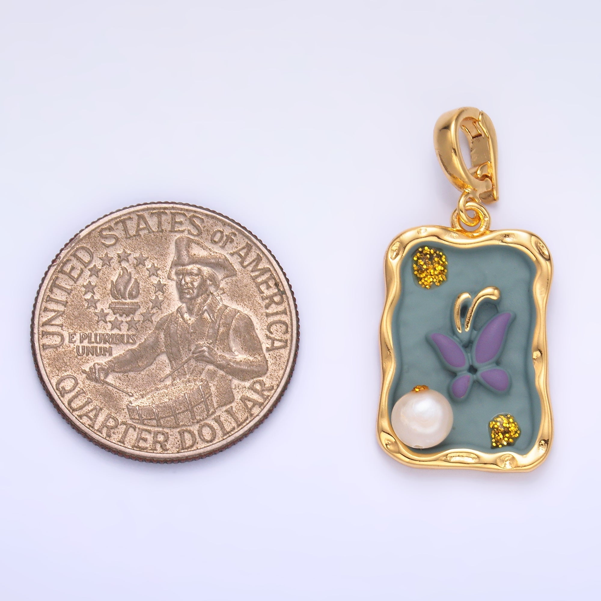 24K Gold plated Purple Blue Enamel Butterfly Charm with Snap Bail Pendant | AA-1464