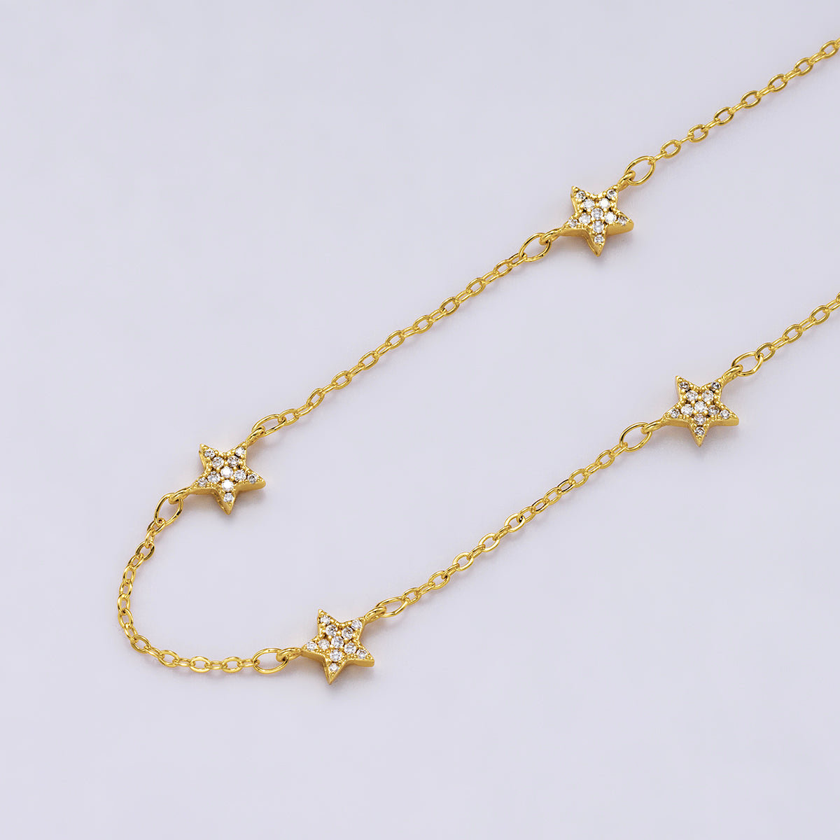 24K Gold plated Cubic Star Chain by Yard, Polaris CZ Charm Specialty Link Chain by Foot, North Star 6.8mm x6.8mm Chain 0.7mm Thick | ROLL-415 Clearance Pricing