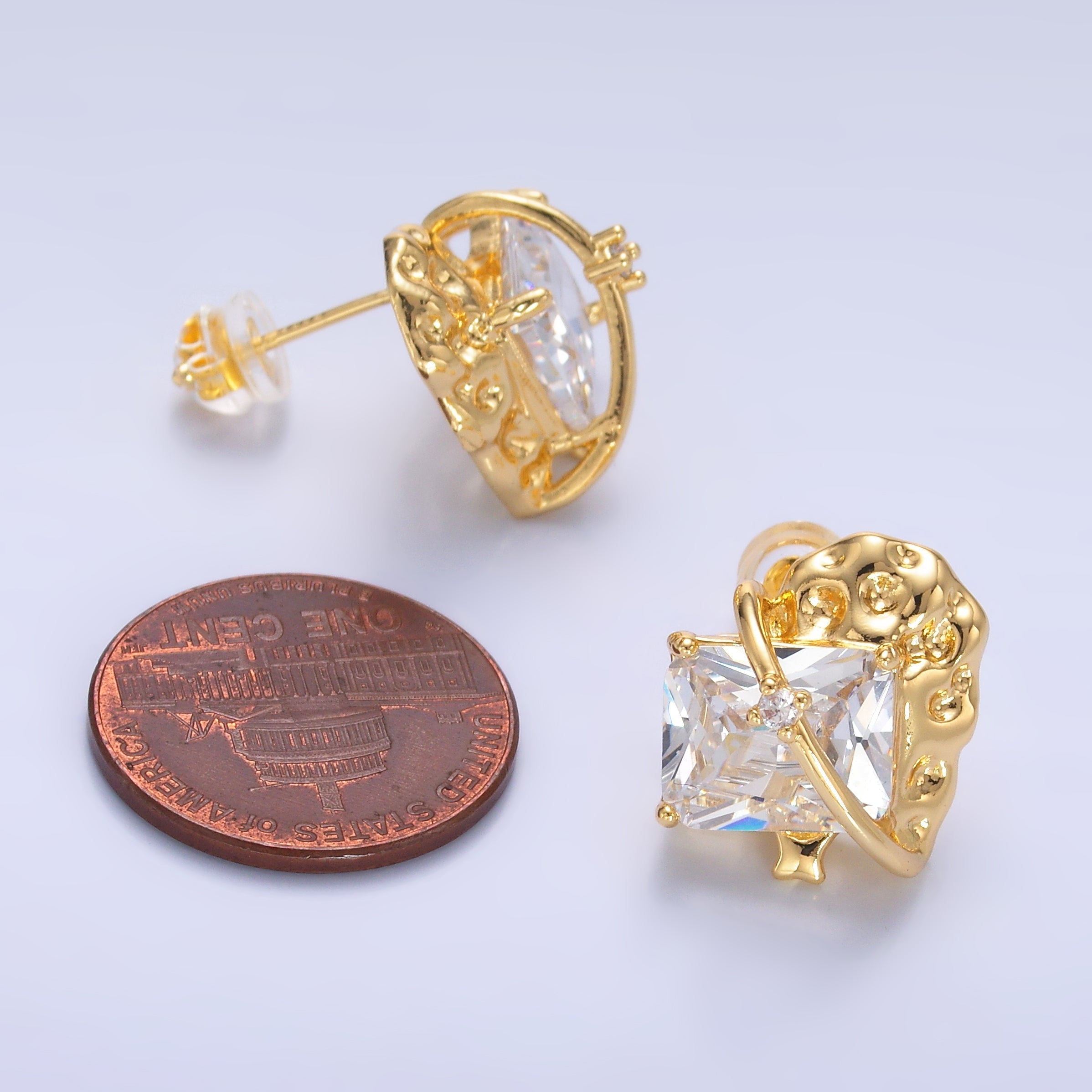 24K Gold plated CZ Baguette Star Galaxy Celestial Stud Earrings | AB733